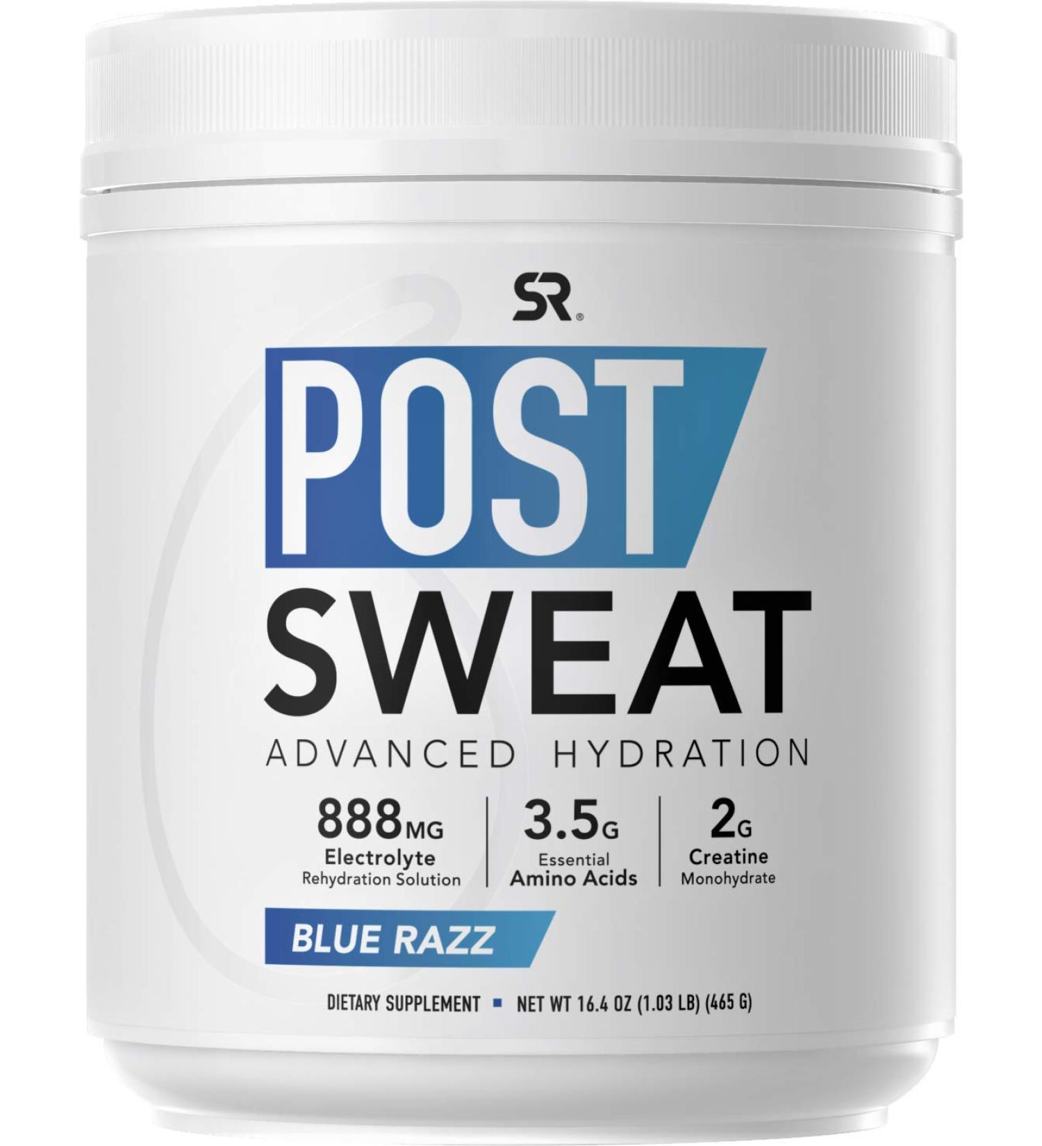 Sports Research Post-Sweat Advanced Hydration - Blue Razz Flavour 16.4 oz (465 g) - Buy Online on GoSupps.com