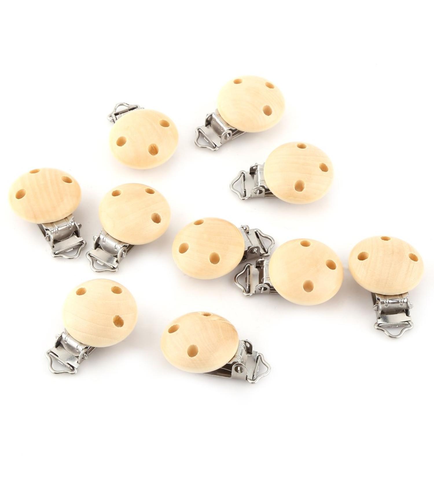10pcs Cute Round Wooden Baby Pacifier Clips - DIY Clips & Charm Nipple Clasps | International Shipping - Buy Online on GoSupps.com
