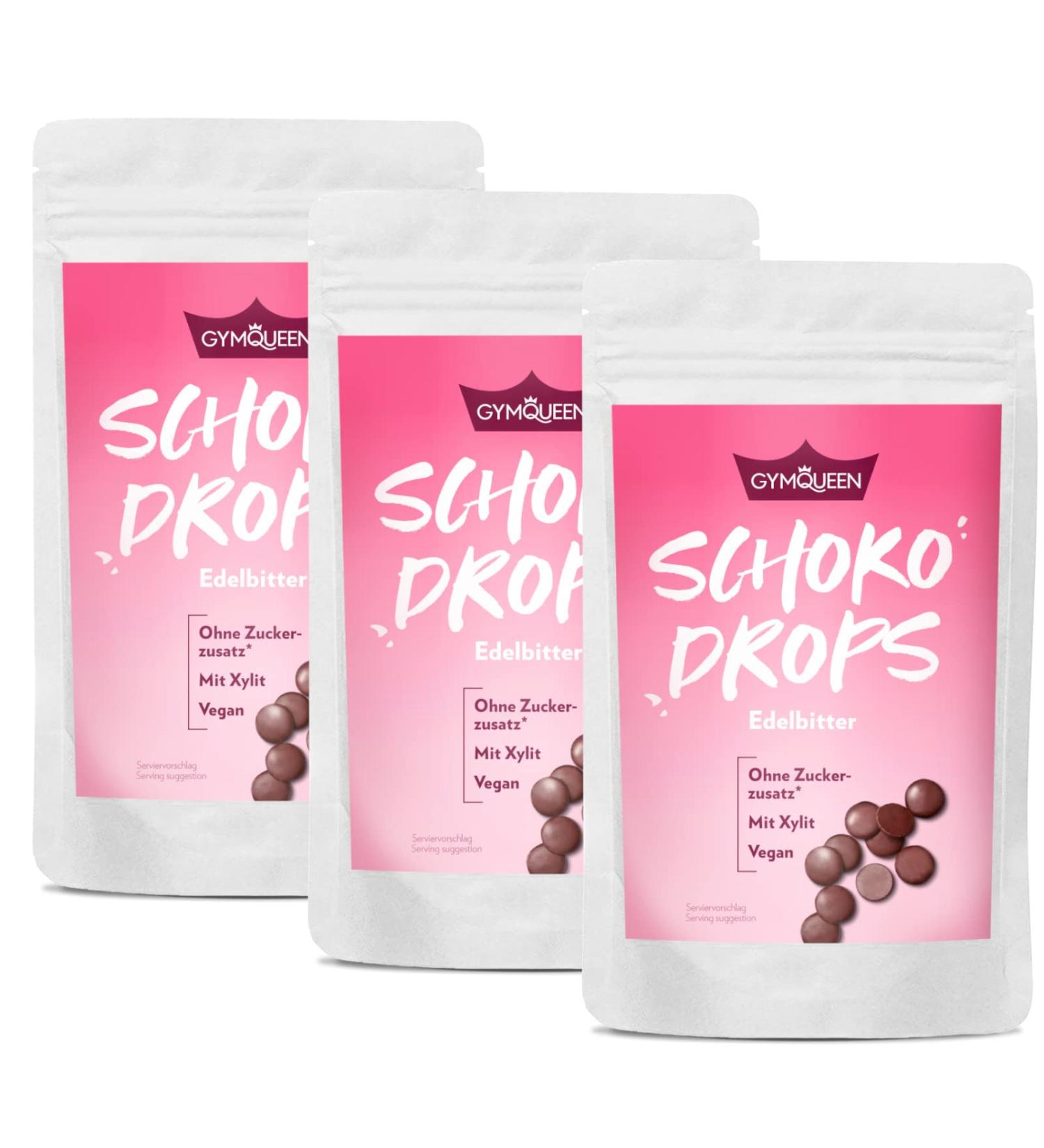 Buy Gymqueen Low Carb Chocolate Drops Edelbitter 3x200g | 75% Cocoa 1.8g Sugar - Perfect for Muffins Cakes & Vegan Desserts - Buy Online on GoSupps.com
