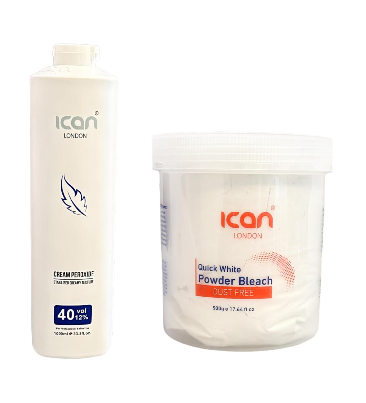 ICAN LONDON PROFESSIONAL CREAM PEROXIDE 40 VOL 12% 1000 ML + WHITE POWDER BLEACH (JAR)500 G SET - Buy Online on GoSupps.com