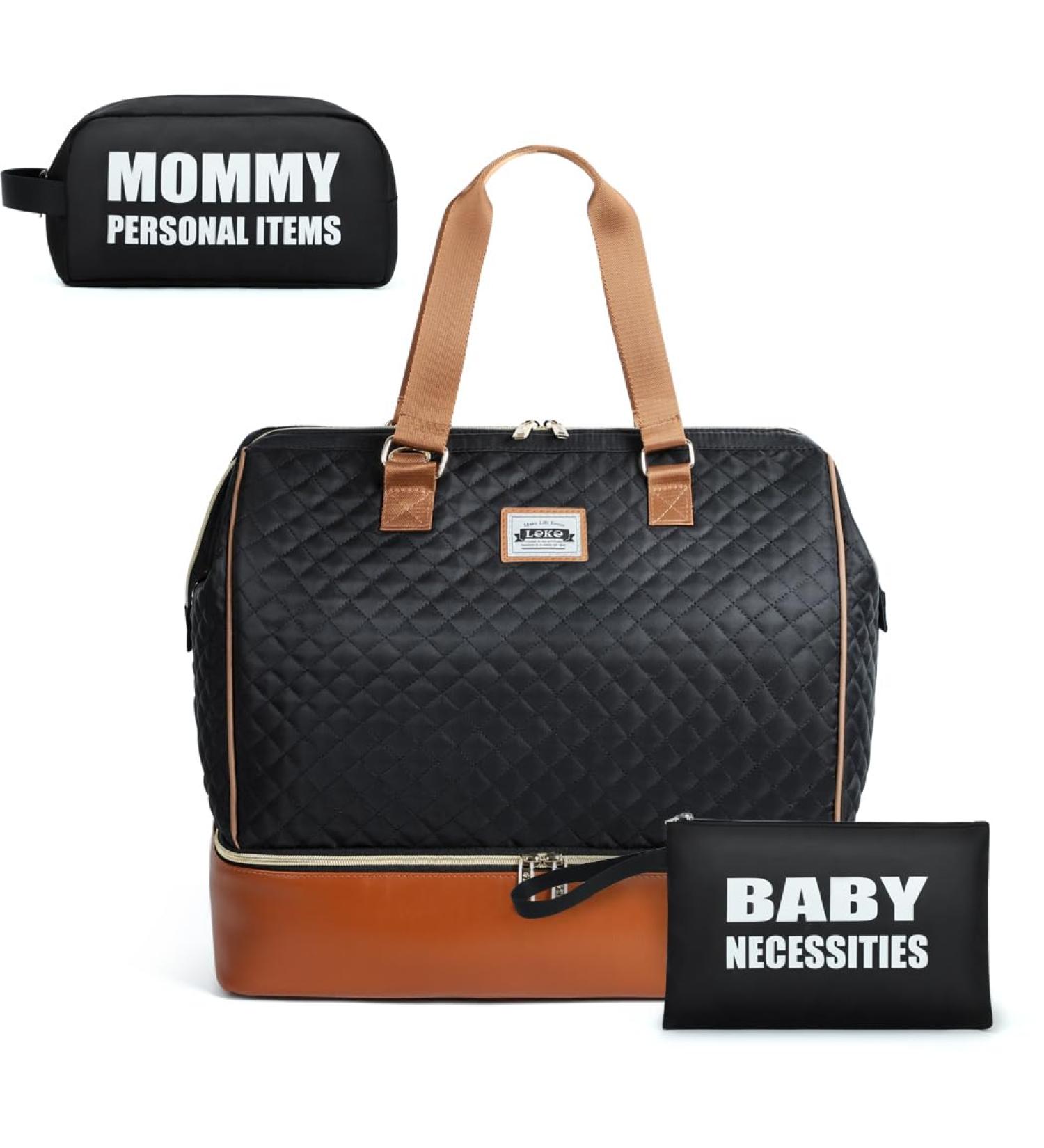 Lekebaby Large Baby Changing Bag Bundle | Mom and Dad Maternity Bag with Organizers and Changing Mat | Quilted Black Design - Buy Online on GoSupps.com