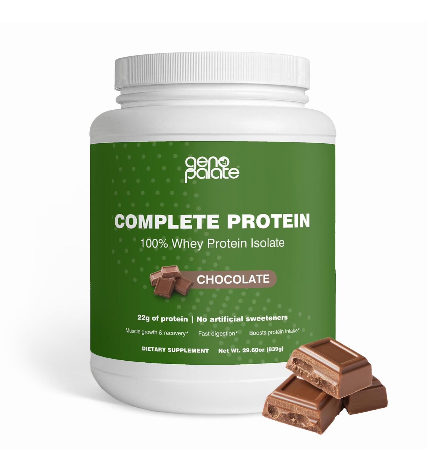 GenoPalate Complete 100% Whey Protein Isolate 22g Protein Chocolate Keto-Friendly Supports Muscle Recovery Digestion & Weight Management MCT Oil & Apple Pectin 24 Servings