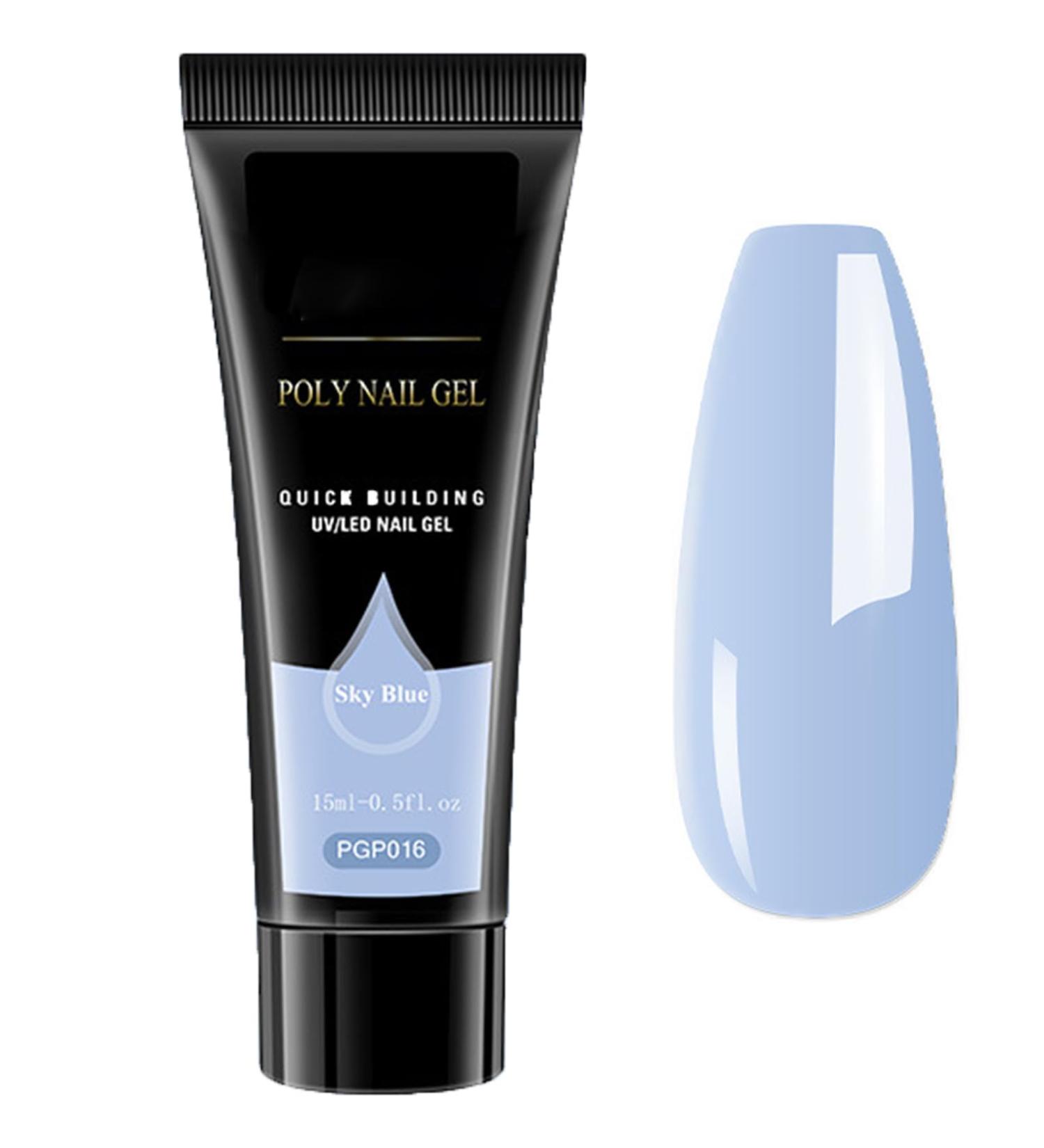 Nail Extension Gel Nail Builder 15ml Cinnamon Poly Gel False Nail Gels Nail Extension Nude Pink Nail Gel Enhancement Crystal Polygel for Beginners Nail Art French Manicure Women (Sky blue)