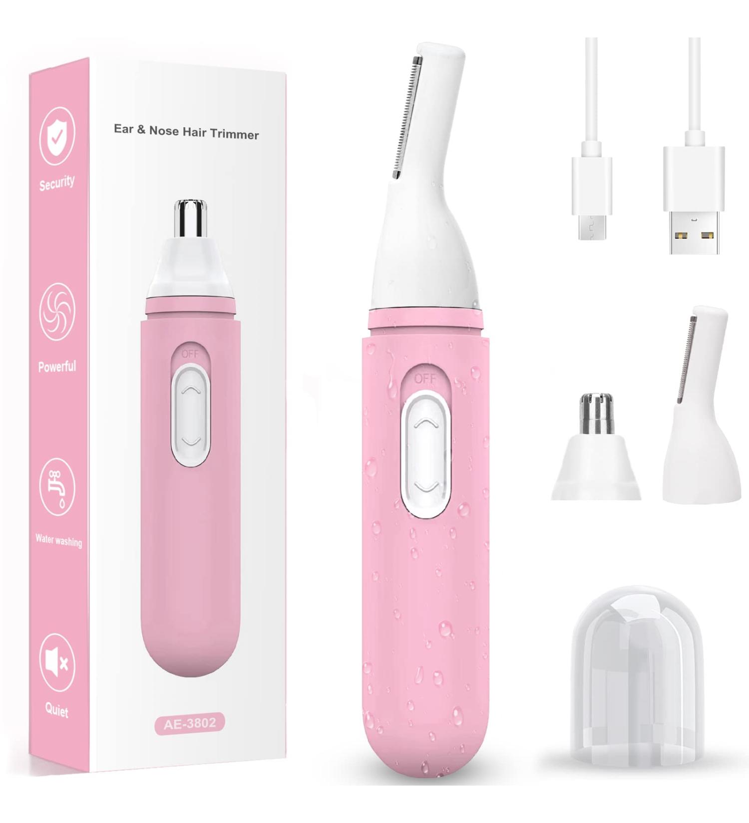Diktoyou 2-in-1 Rechargeable Ear and Nose Hair Trimmer for Women - Painless USB Electric Trimmer - IPX7 Waterproof - Easy Cleansing - Pink - Buy Online on GoSupps.com
