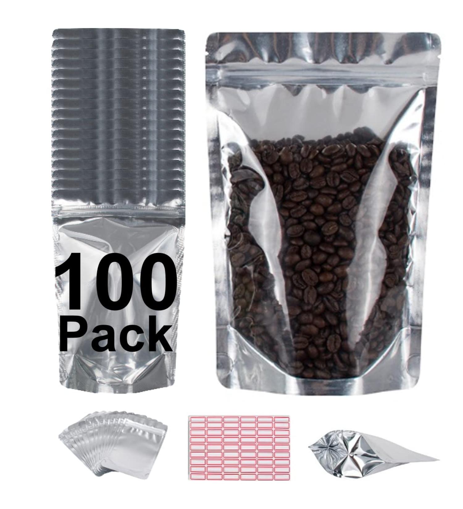 BELLE KR Mylar Bags 6x9 - 100 Pack | 7.5mil Thickness, Self-Standing Ziplock Bags for Food Storage | Resealable, Clear Packaging Bags with Label Stickers - Buy Online on GoSupps.com