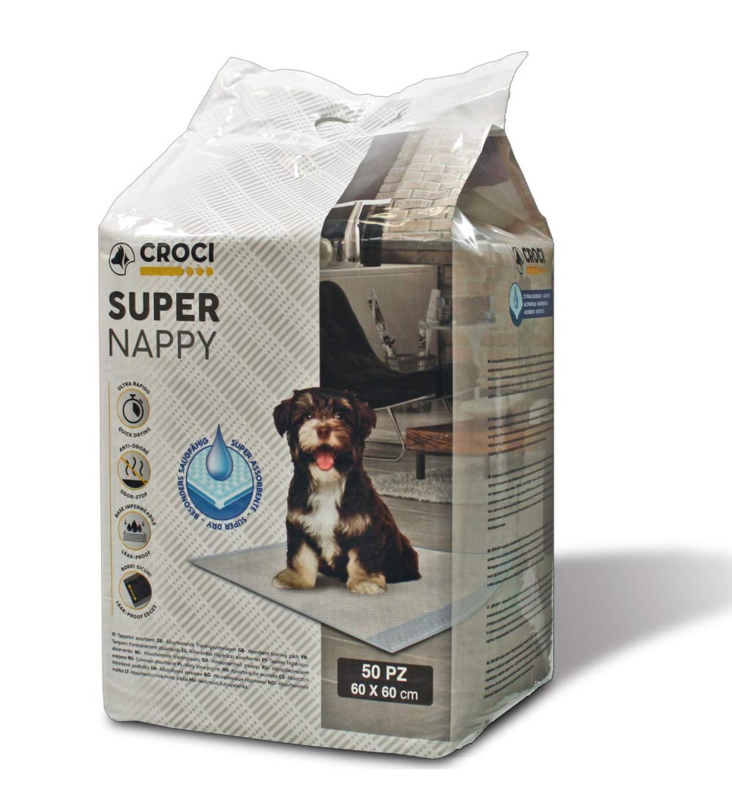 Croci Super Nappy Hygiene Mats for Dogs - 60x60 cm 50 Pieces Ultra Absorbent Tear-Resistant Odor-Inhibiting - Ideal for Dogs & Cats - Buy Online on GoSupps.com