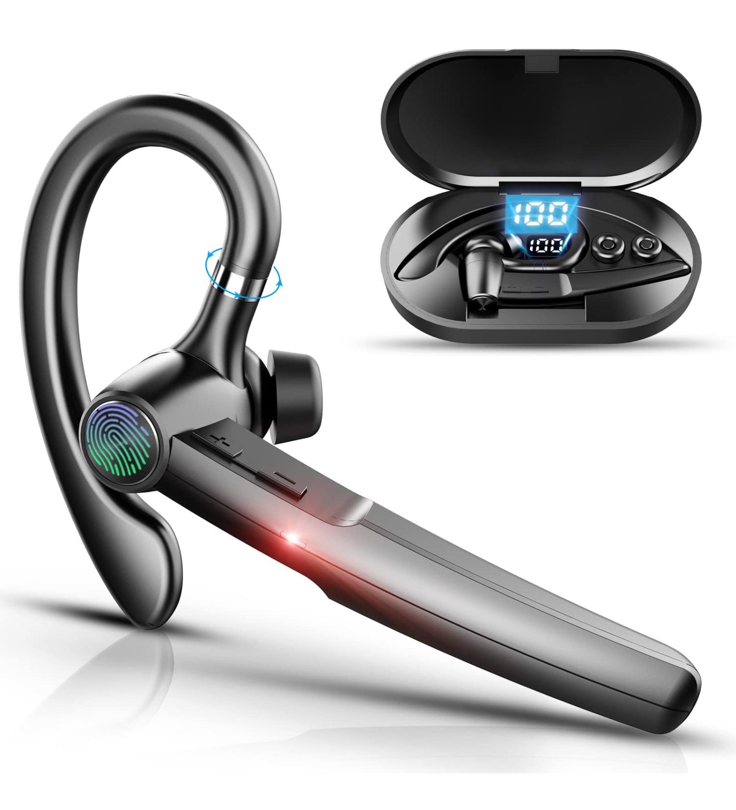 48Hrs V5.3 Bluetooth Headset with Microphone - Wireless Handsfree Earpiece for Cell Phone, Business, Office, Driving - Bluetooth Headphones for iPhone, Android, Samsung - Black - Buy Online on GoSupps.com