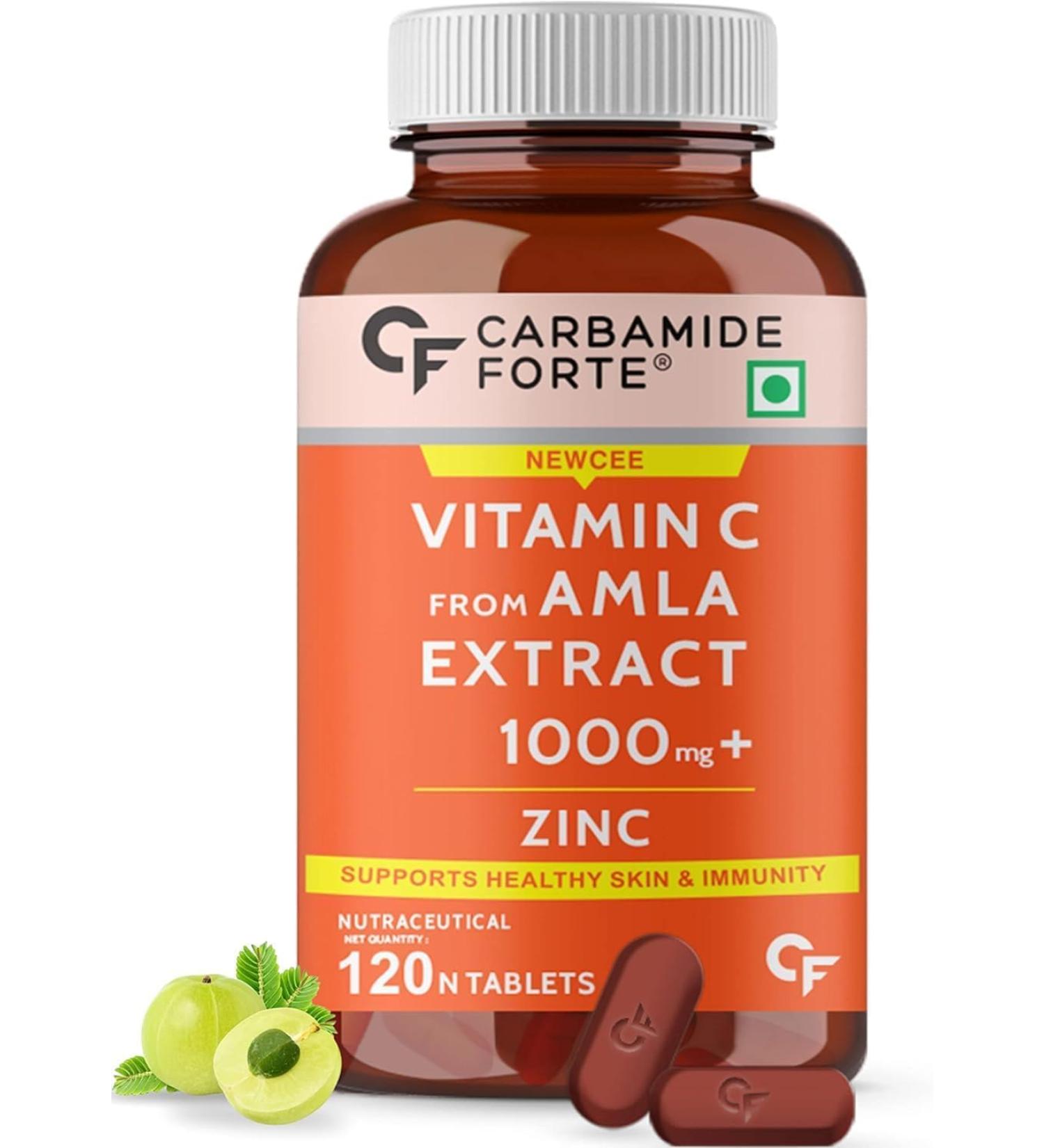 Generic Natural Vitamin C Amla Extract with Zinc for Immunity & Skincare - 120 Veg Tablets - Buy Online on GoSupps.com