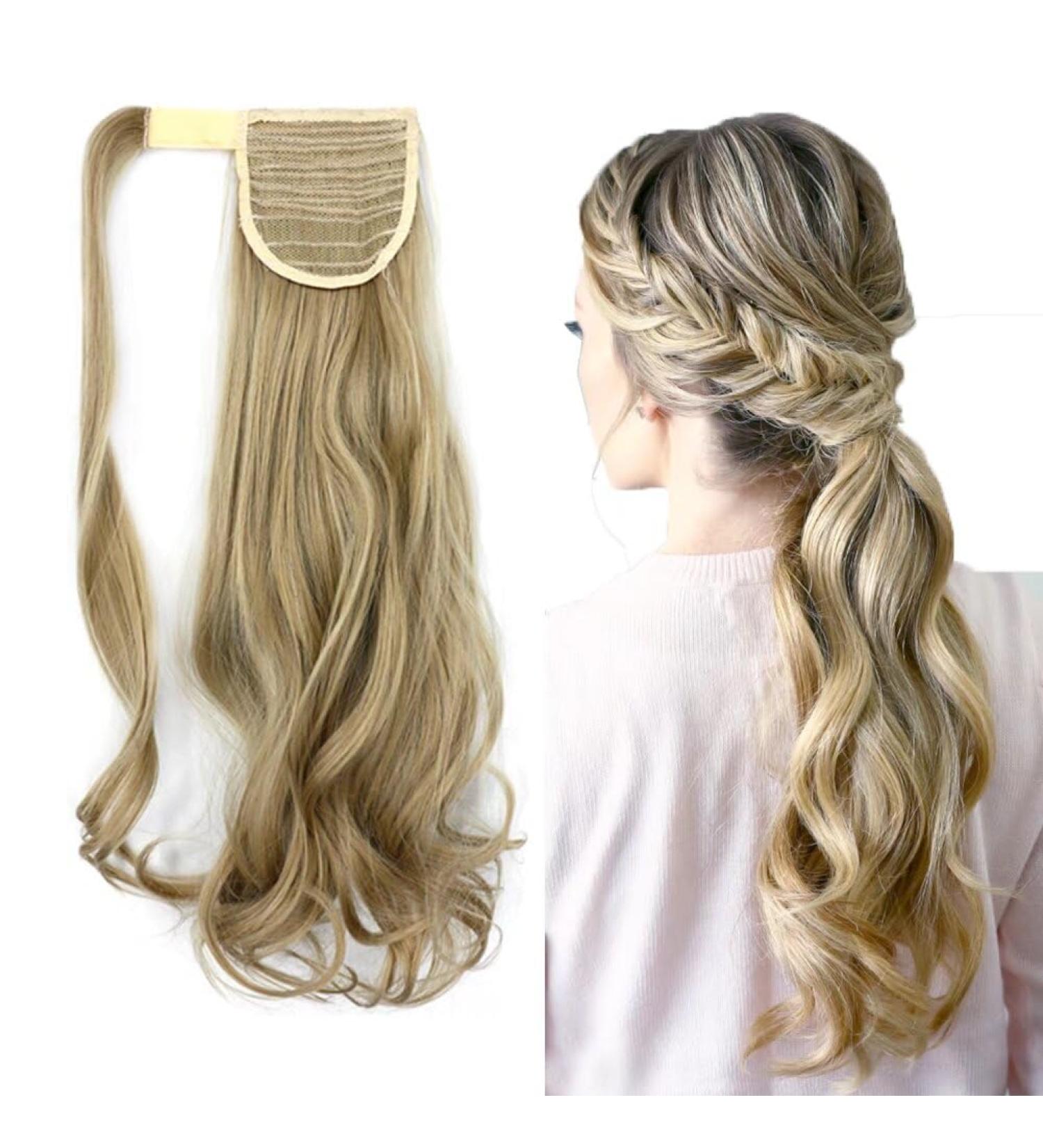 iLUU Medium Blonde with Bleach Blonde Highlights Clip in Ponytails Extension Wrap Around Long Curly Wavy Hair Extension 18 Inch Synthetic Hairpiece Ponytail Wig for Beauty Women 100g #16/613 16/613-medium blonde/bleach blonde - Buy Online on GoSupps.com
