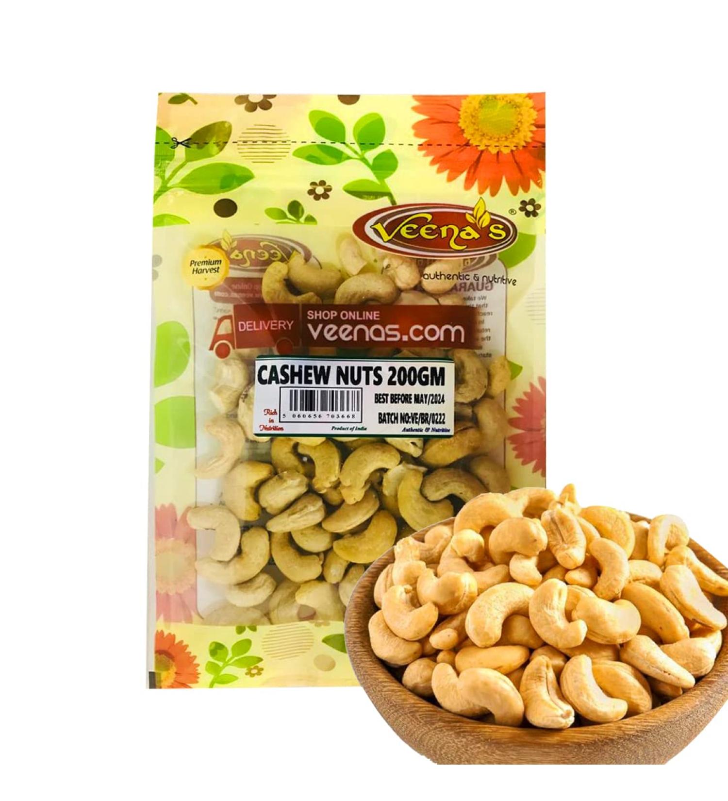 Veenas | Cashew Nuts | 200G | Indian Origin | | Unroasted | Unsalted | Whole Cashew Nuts | High Fibre - Buy Online on GoSupps.com