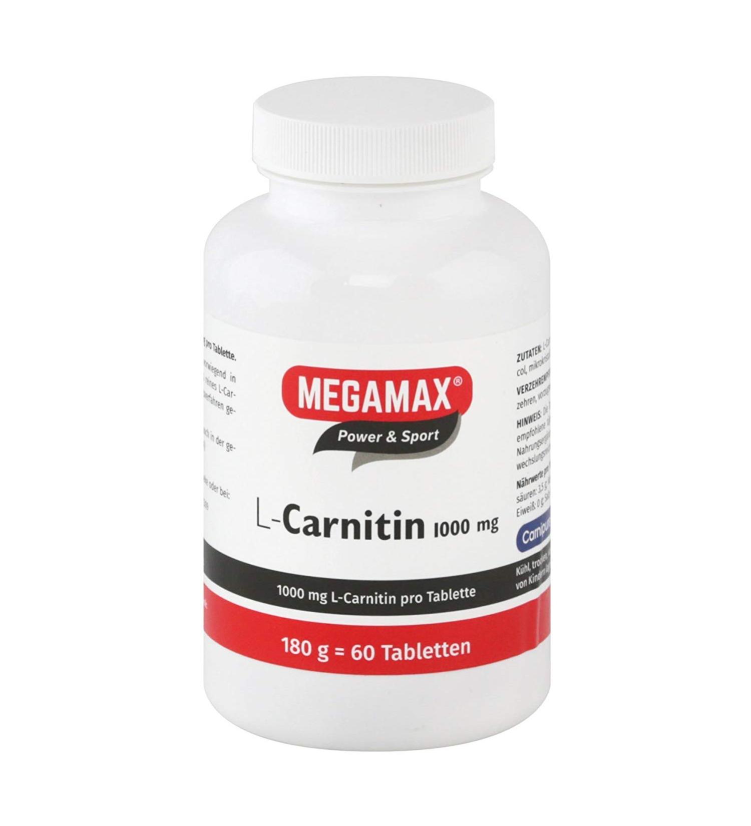 MEGAMAX L-Carnitine 1000 mg Tablets (60 pcs) - Boost Energy & Weight Loss - International Shipping Available - Buy Online on GoSupps.com