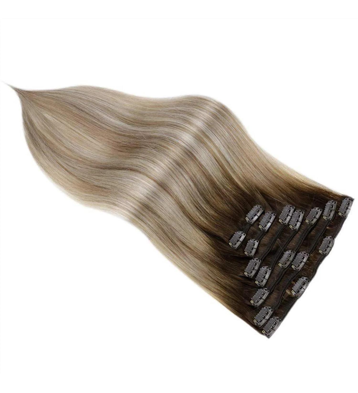 Hair Extensions 7 Pieces Human Hair Clip in Hair Extensions Ombre Brown Blonde Clip in Extensions Dark Brown Balayage Golden Blonde Ombre Platinum Blonde Seamless Clip Hair Pieces(16 inches) 16 inches 100g/Set - Buy Online on GoSupps.com