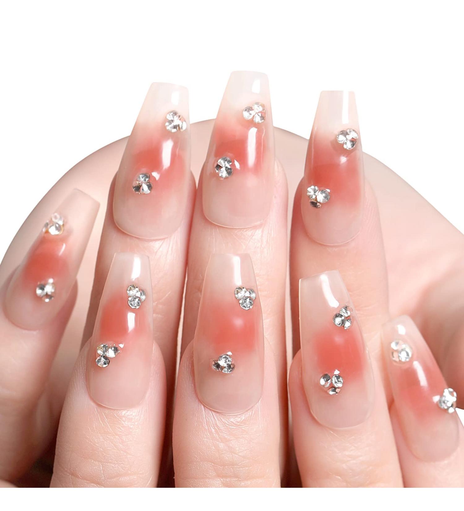 Shiny Ballerina Long Pink False Nails - 13PC Custom Art Design | Acrylic Nail Tips for Women & Girls - Buy Online on GoSupps.com