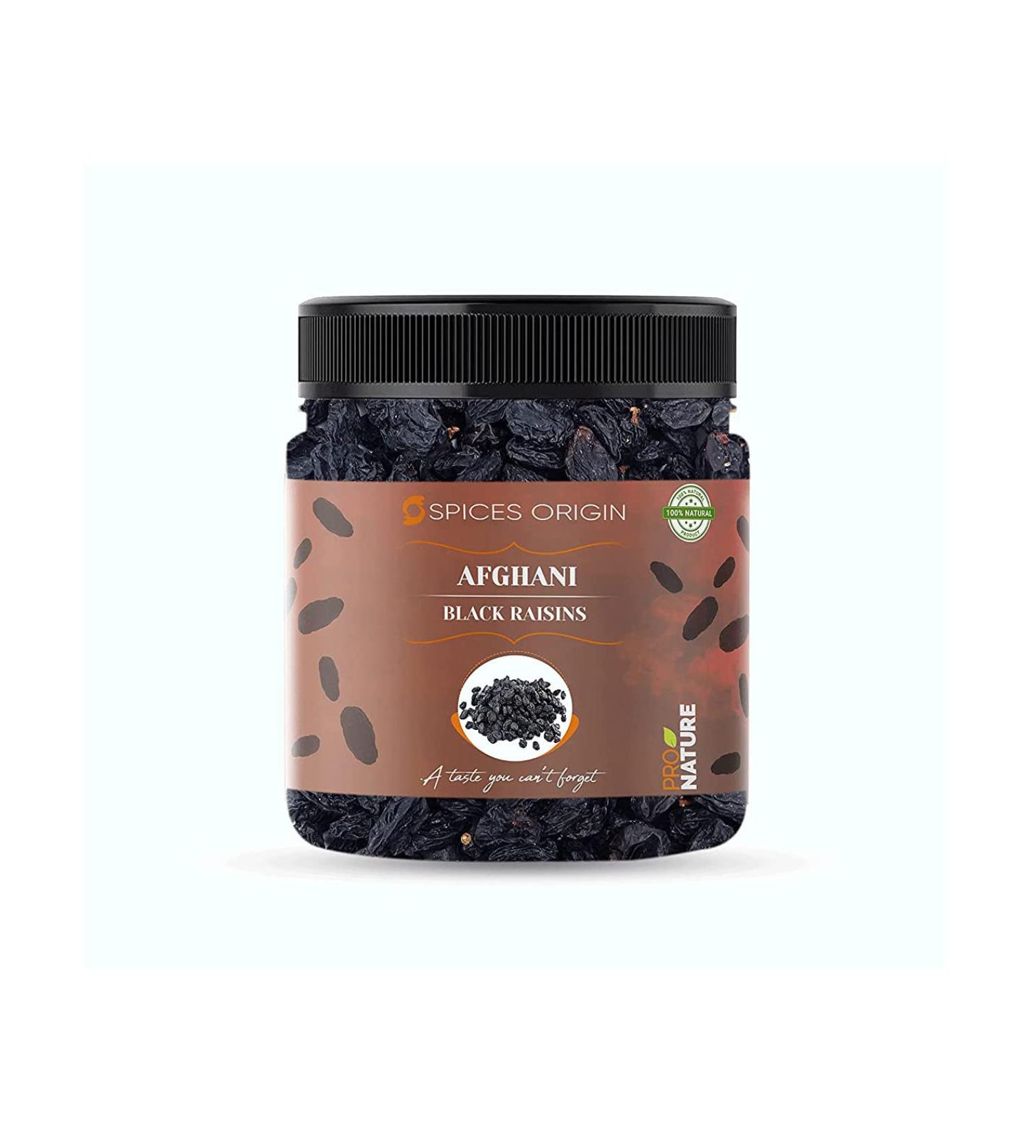 Spices Origin Premium Black Raisins Seedless (250 Gm) Jar Pack_Packing May Vary