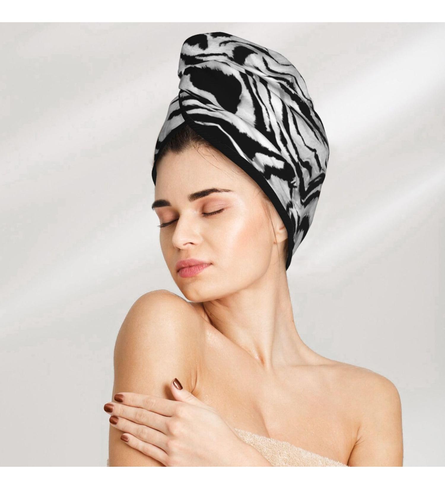 Zebra Psychedelic Liquid Microfiber Hair Towel - Super Absorbent Quick Dry Turban for Curly Long Thick Hair | Hair Wrap with Button for Women Girls & Kids - Shop Internationally - Buy Online on GoSupps.com