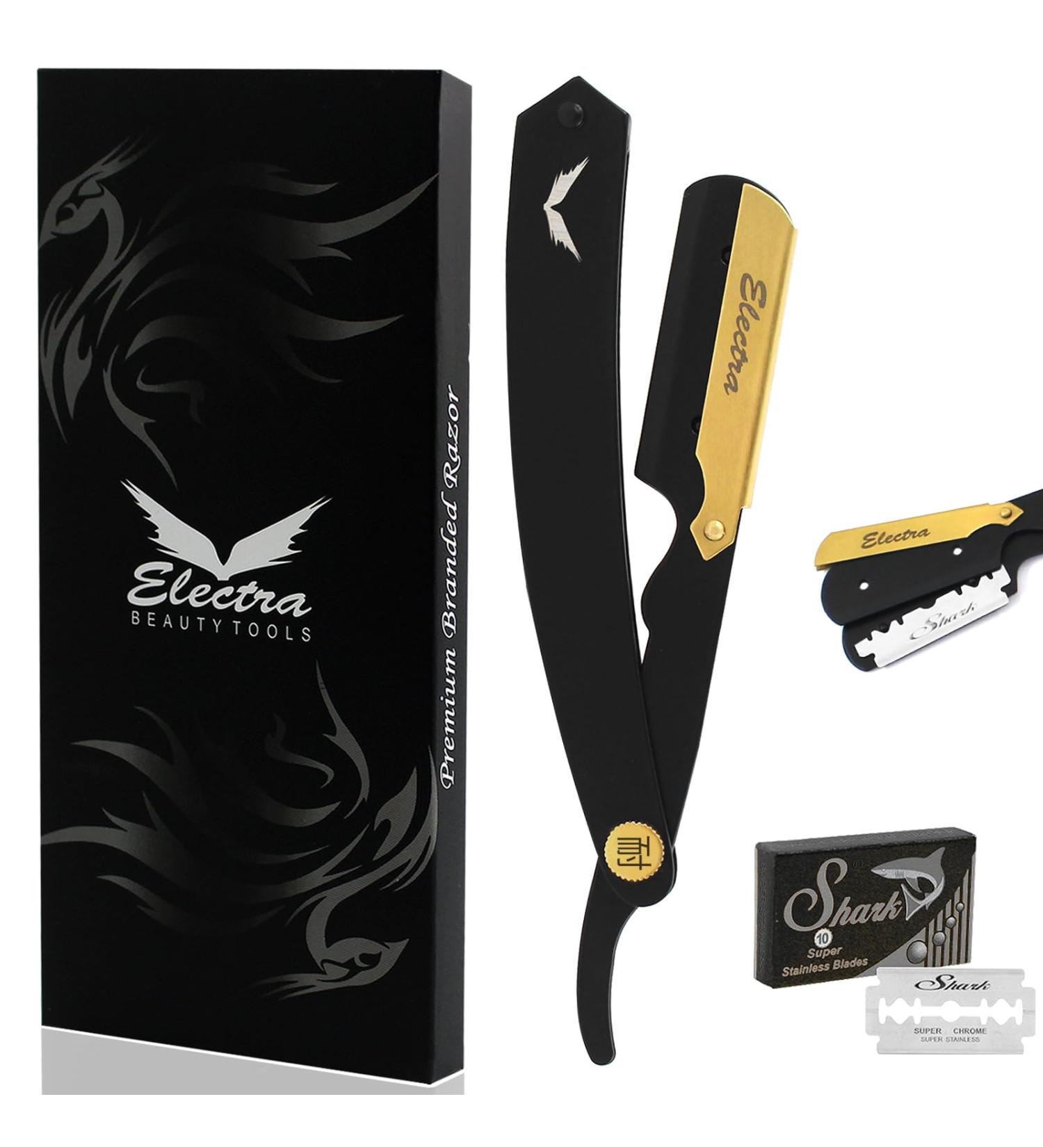 Professional Barber Straight Razor - Premium Stainless Steel Cut Throat Shaving Razor with 10 Samurai Double Edge Blades - Buy Online on GoSupps.com