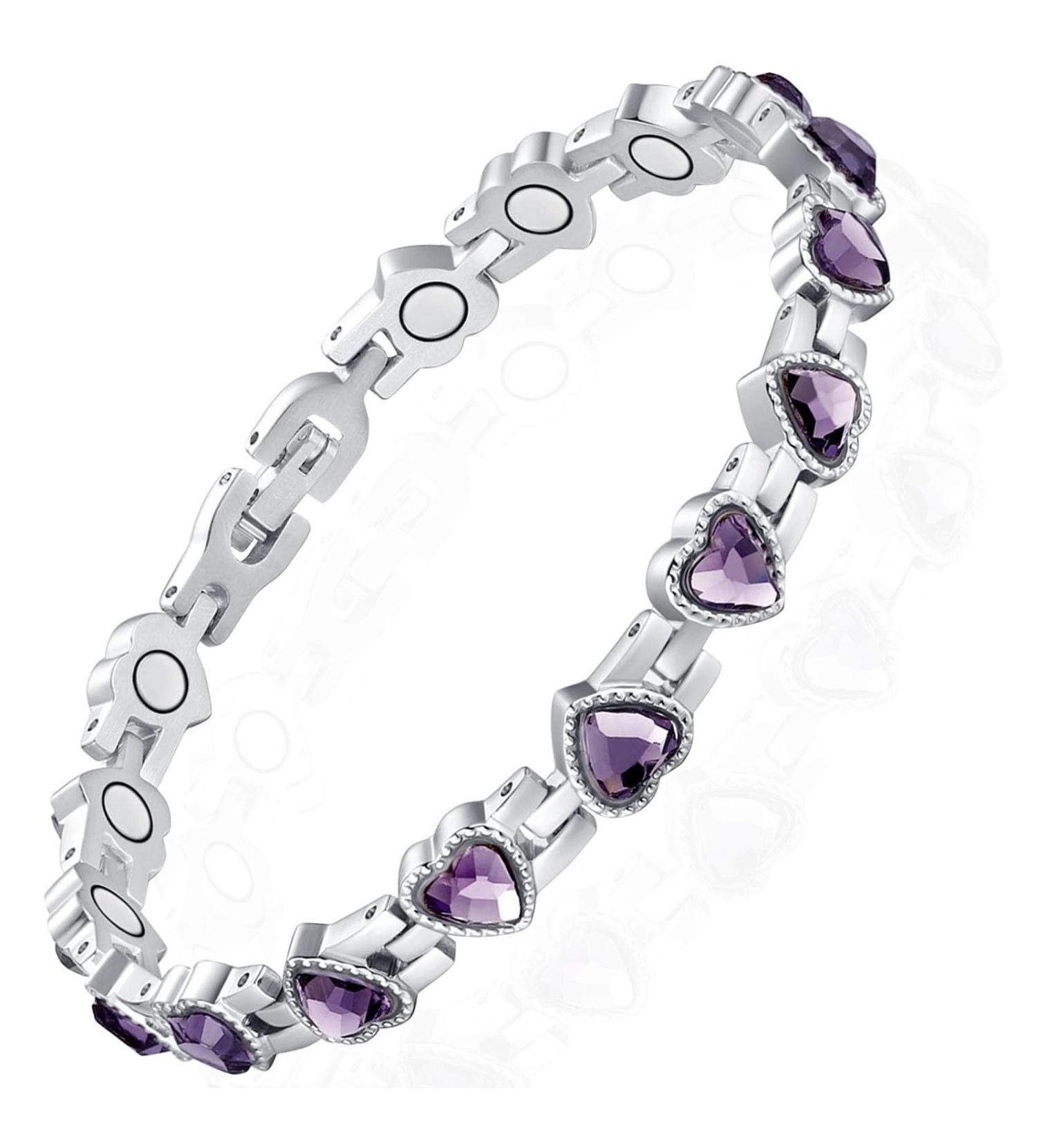 Magnetic Bracelets for Women - Purple Stainless Steel Heart-Shaped Zircon Jewelry | International Shipping Available - Buy Online on GoSupps.com