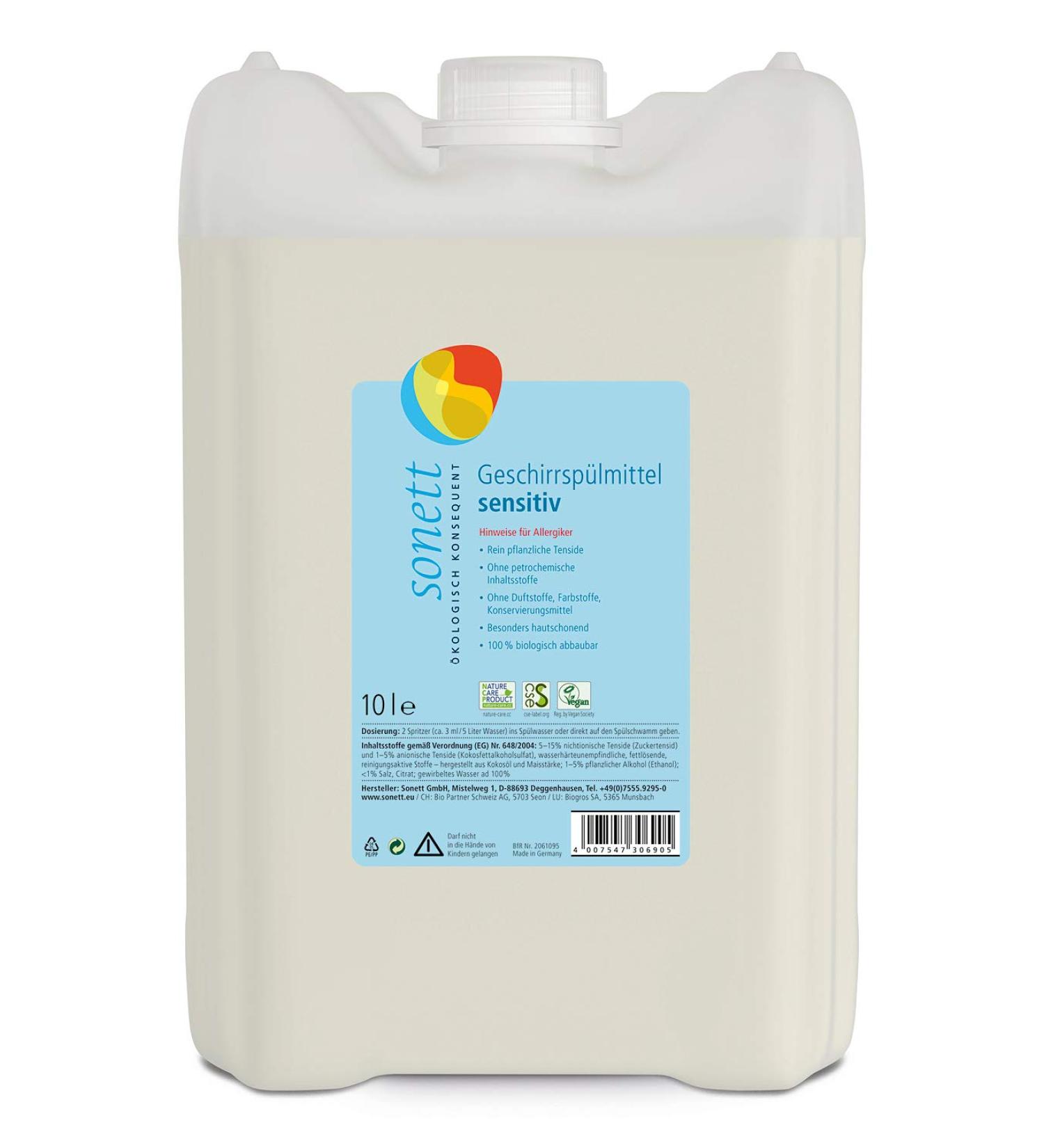 Sonett Sensitive Dishwashing Detergent - 10 Liters | Eco-Friendly & Biodegradable International Shipping - Buy Online on GoSupps.com