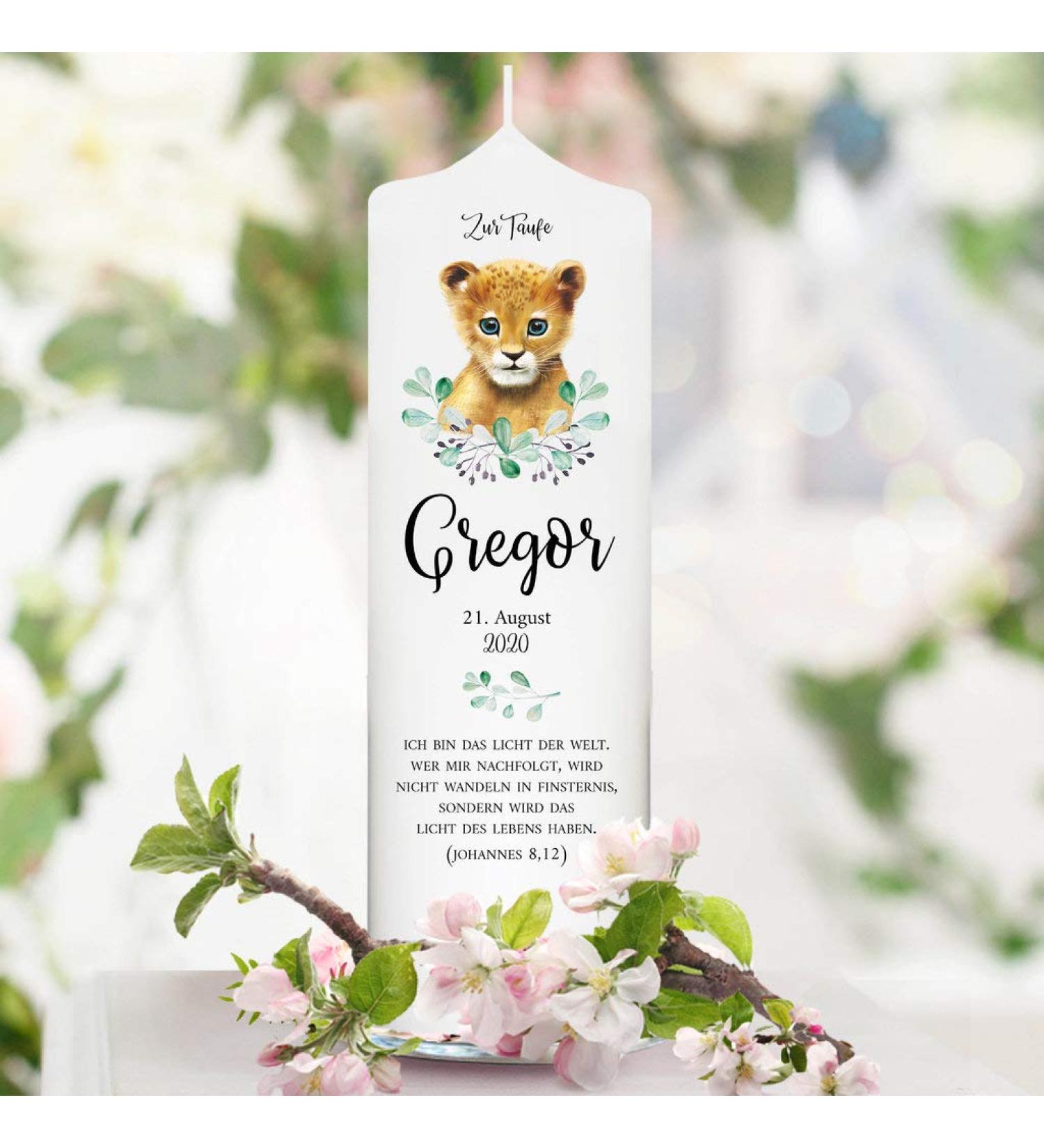 Personalized Lion Baby Baptism Candle - Wall Sticker 25cm x 7cm Unique Gift for Baptism Ceremony - Buy Online on GoSupps.com