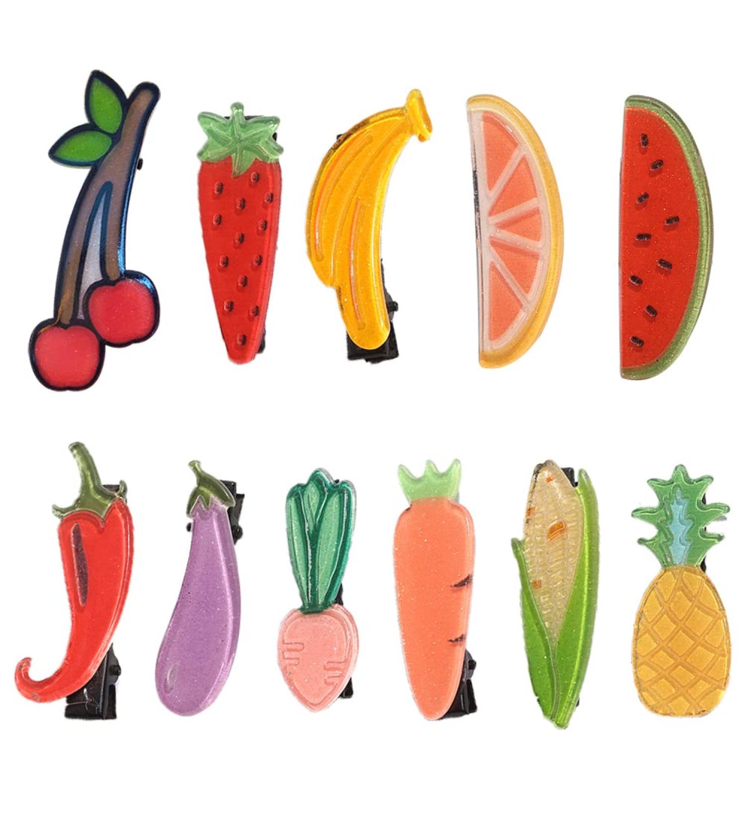 11 Pcs Fruit & Vegetable Hair Clips for Girls - Cute Hair Accessories - Buy Online on GoSupps.com
