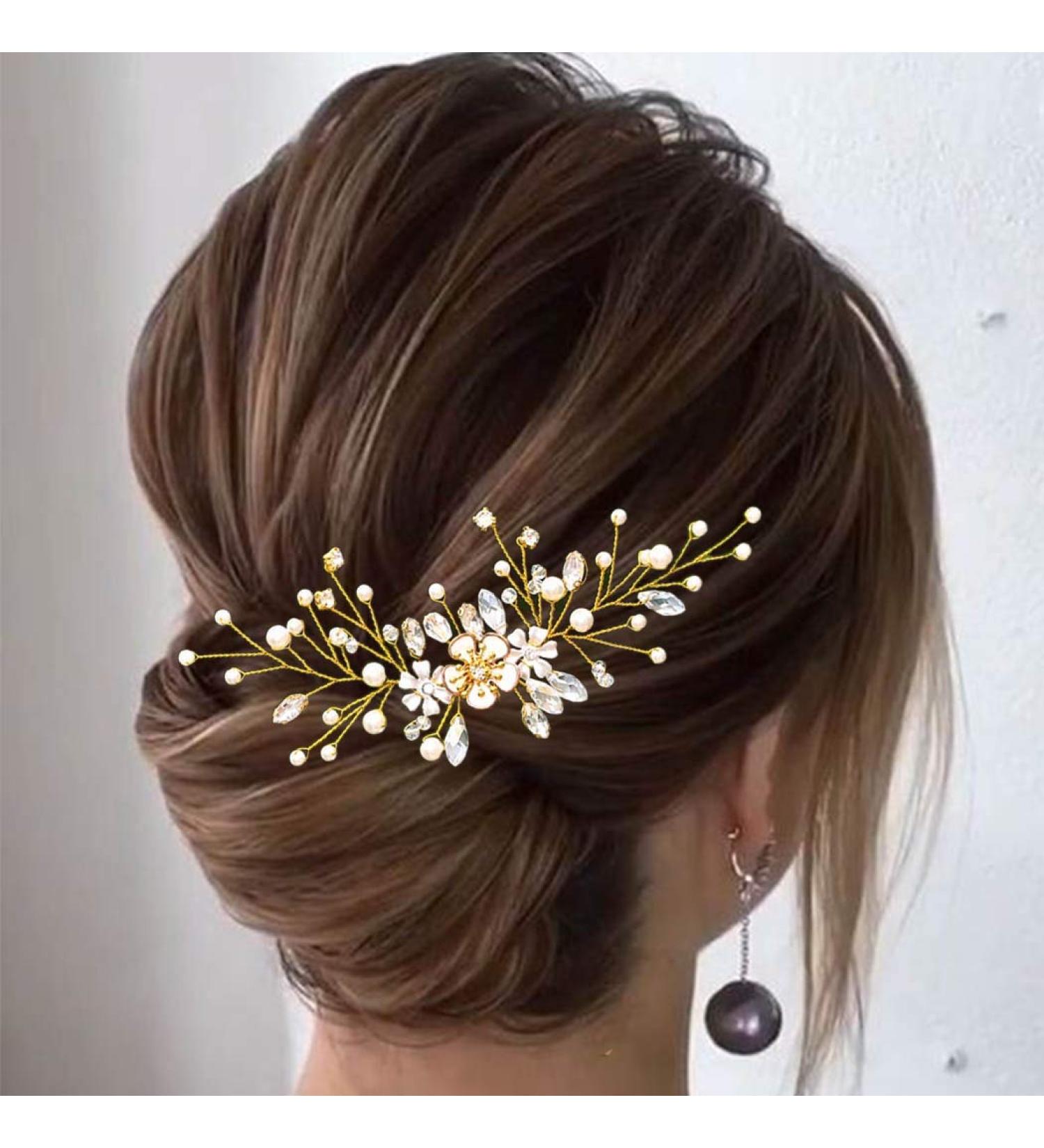 Fairvir Silver Glittering Rhinestone Flower Hairpins for Bride - Pearl Hair Jewelry for Women & Girls (2 Pieces Gold) - Buy Online on GoSupps.com