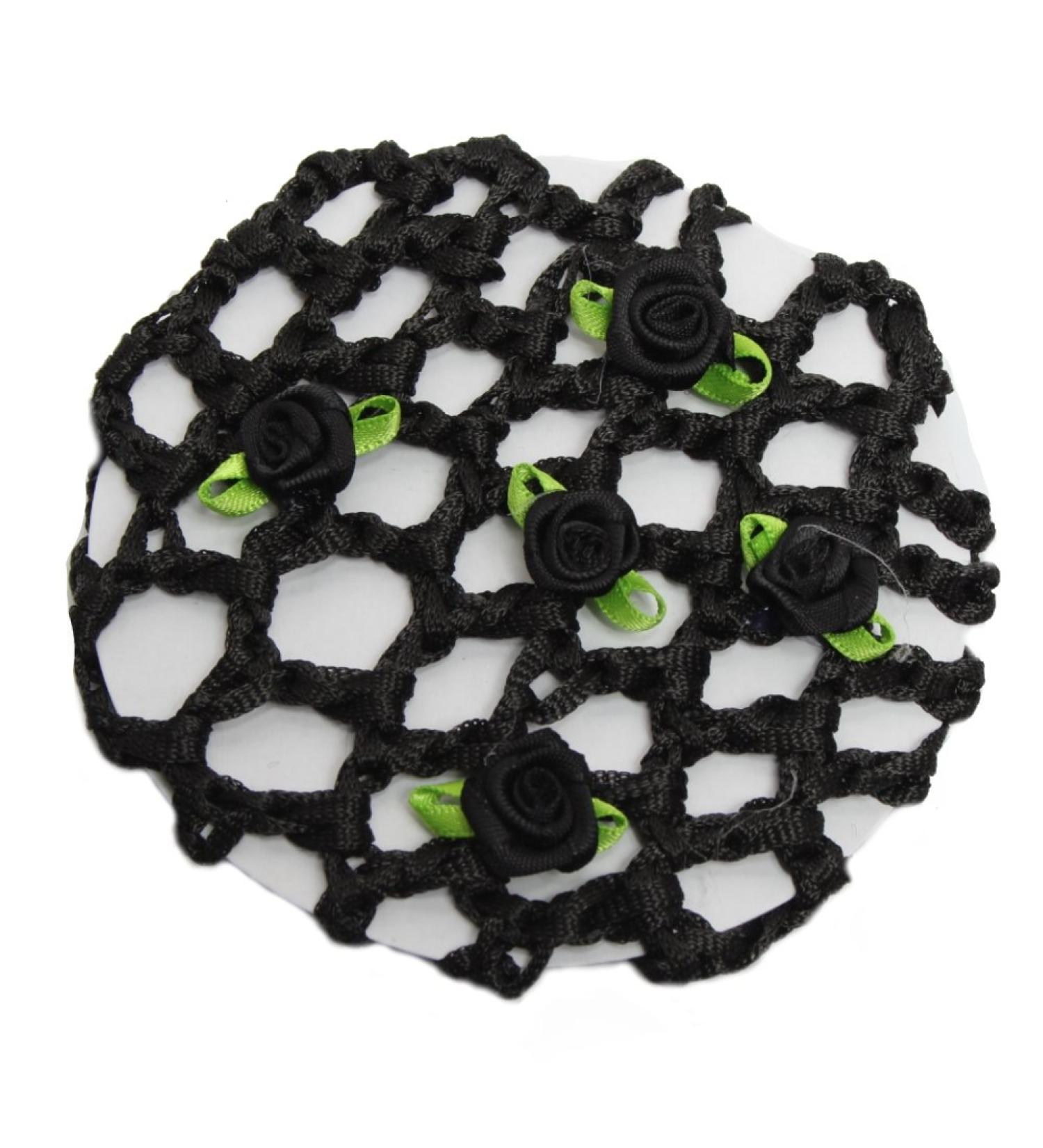 JUSTFOX - Bun net hair net bun hairstyle aid fabric knot net black with flowers