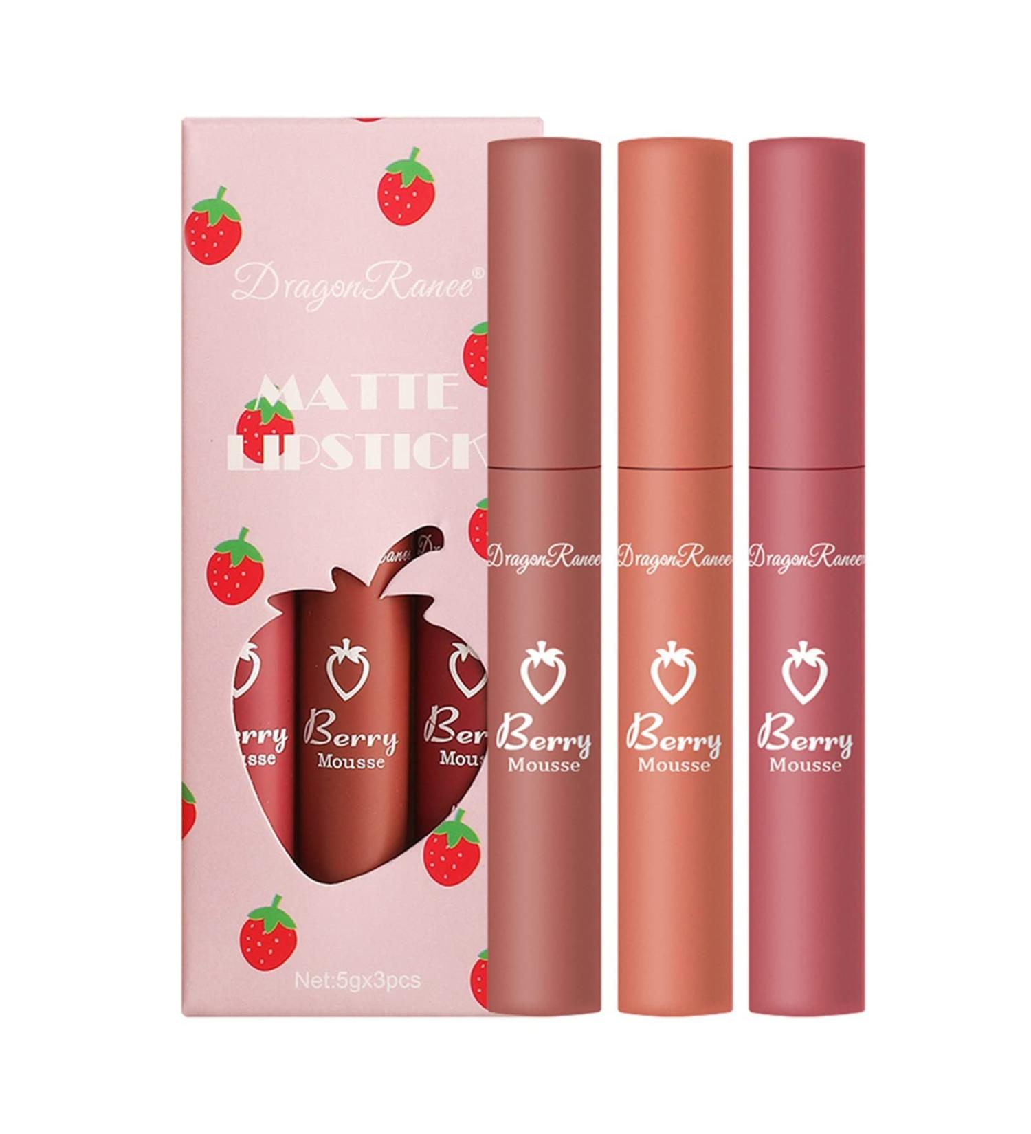 3 Pack Waterproof Nude Liquid Lipstick - Long-lasting Moisturizing Gloss | Non-Stick Lip Color - Make-Up #04 - Buy Online on GoSupps.com