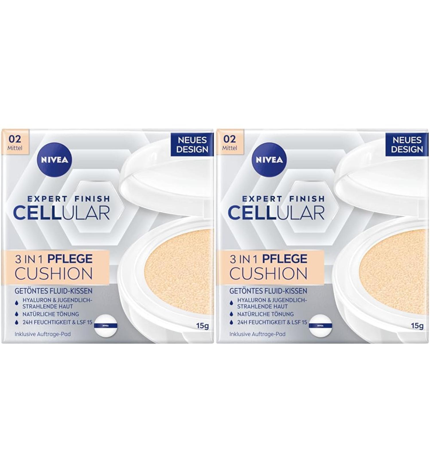 Nivea Cellular Expert Finish 3in1 Care Cushion Foundation for Medium Skin Tones - Hyaluron & Collagen Booster SPF 15 Moisturizing Makeup Pack of 2 - International Shipping Available - Buy Online on GoSupps.com