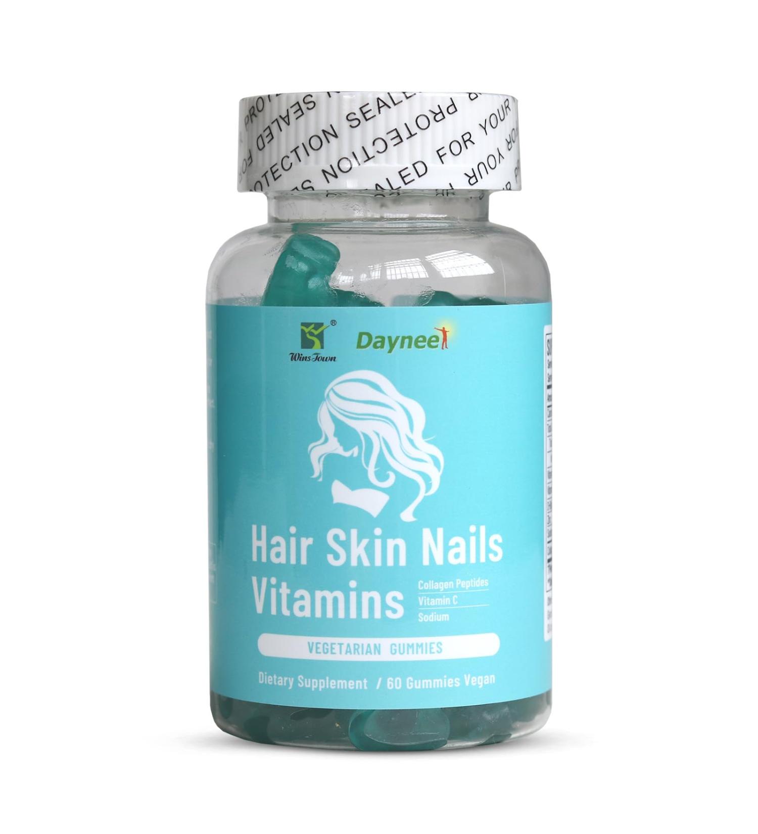 Wins Town Hair Skin Nails Vitamins Gummies with Collagen Vitamins C Sodium for All Ethnicities & Types Man & Women Strawberry Flavor 60 Count - Buy Online on GoSupps.com