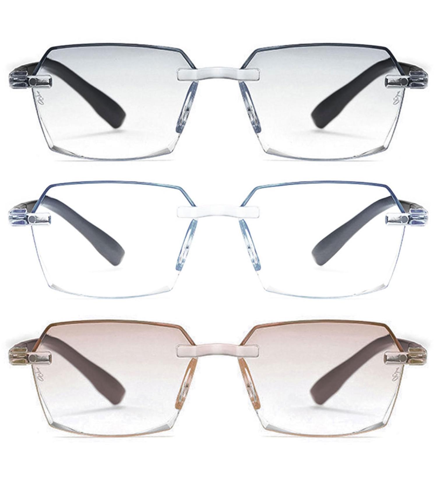 Lanomi 3 Pairs Frameless Reading Glasses for Men & Women - Blue Light Filter Diamond Cut Borderless Visual Aid (Gray Brown Transparent Lens) - 3.0x Magnification - Buy Online on GoSupps.com