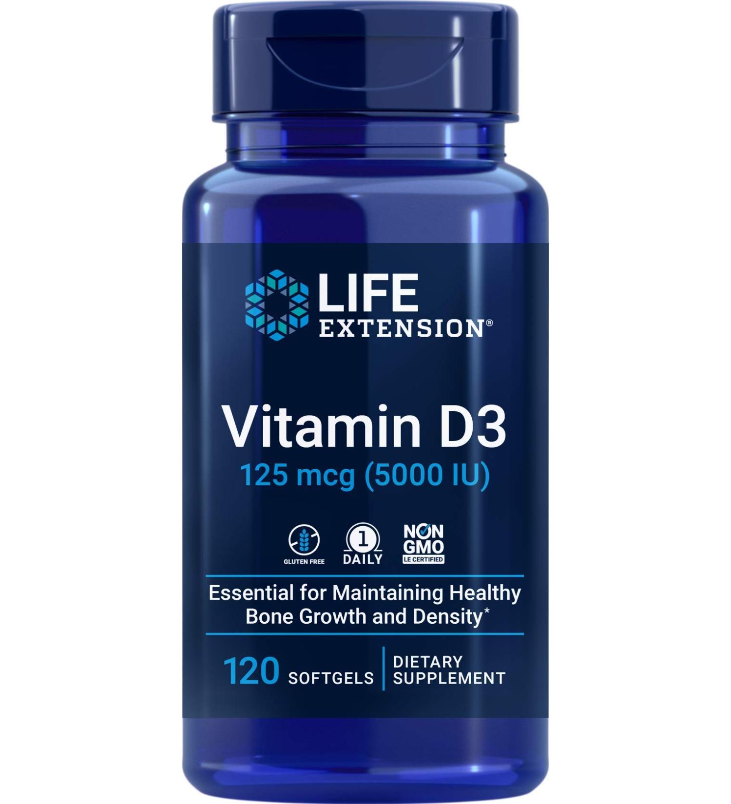 Life Extension Vitamin D3 5000 IU | 120 Softgels | 125mcg - Buy Online on GoSupps.com