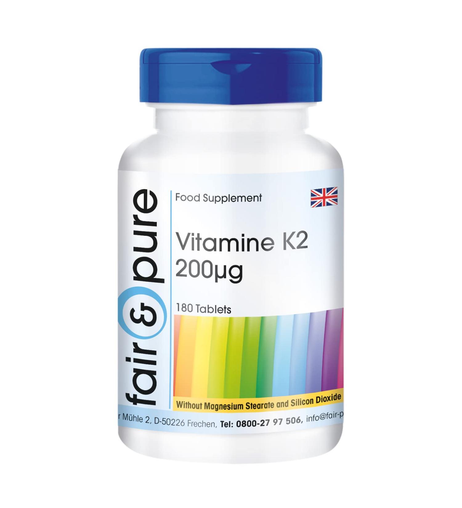 Fair & Pure Vitamin K2 200mcg - Vegan High Dose MK-7 Supplement (180 Tablets) - Buy Online on GoSupps.com
