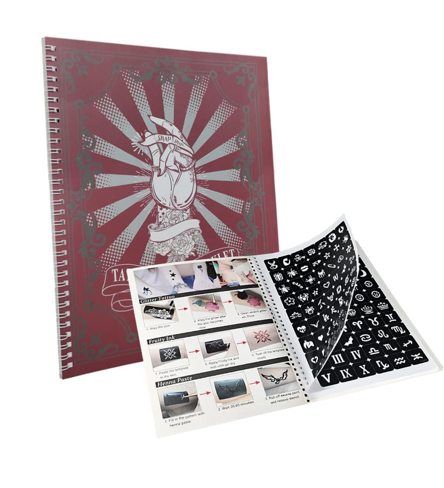 Xmasir 482 Pcs Henna Tattoo Stencils Kit - 20 Sheets Glitter Airbrush Stencil Set for Temporary Tattoos - Body Art Gifts for Boys and Girls - Red 1 - Buy Online on GoSupps.com