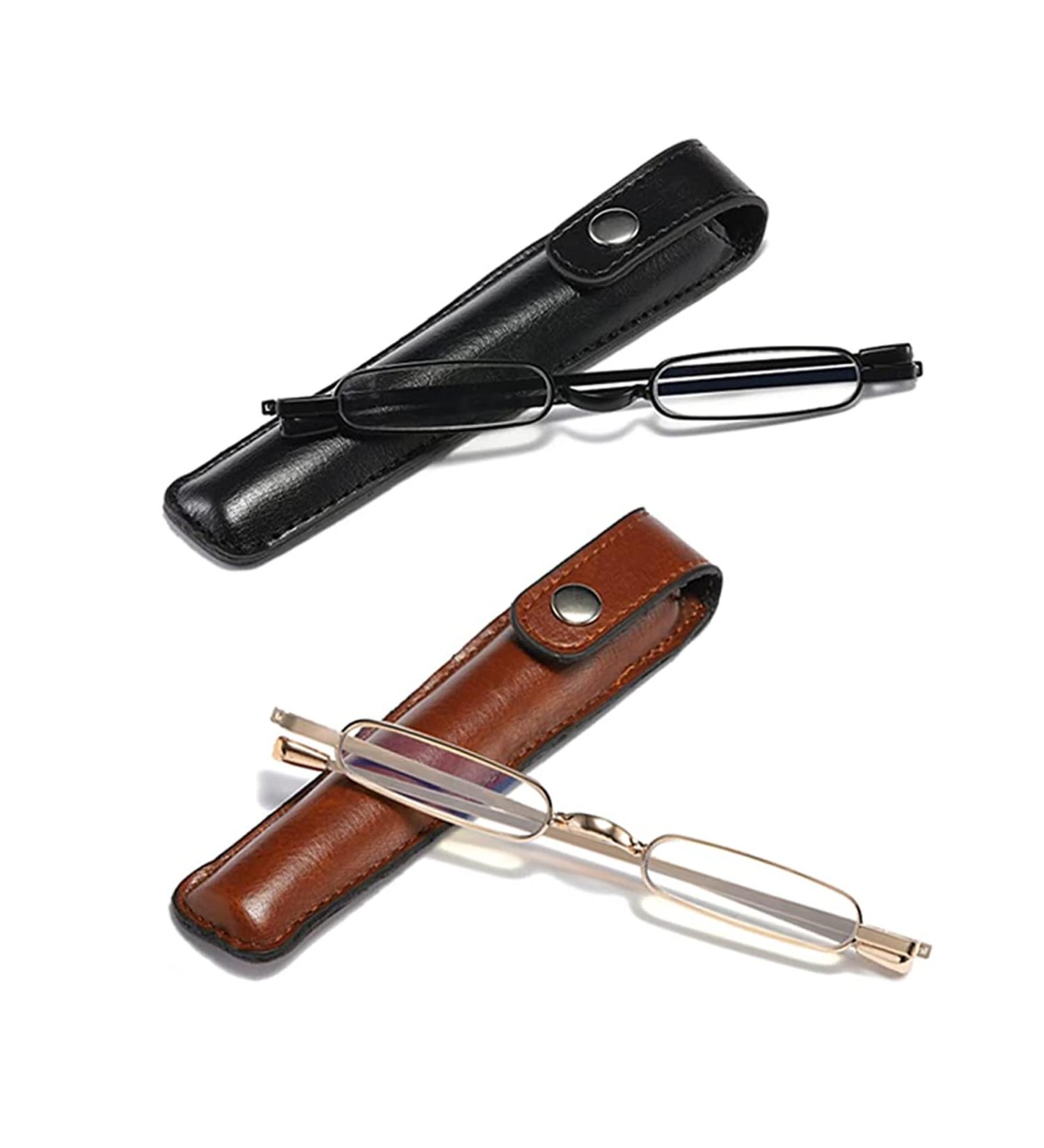 Hubeye Mini Reading Glasses for Men & Women - Super Light Pocket Readers +1.50 Diopters | 2 Pack with Glasses Holster - Black/Gold - Buy Online on GoSupps.com