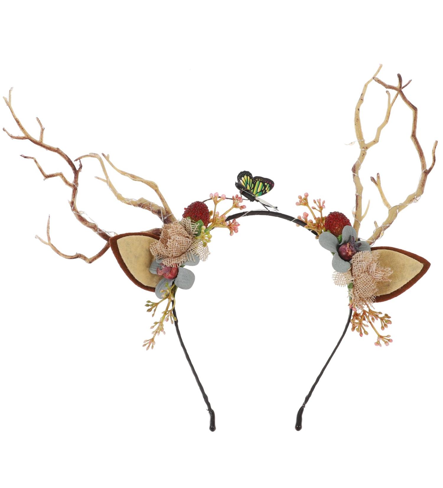 EXCEART Christmas Flower Crown Reindeer Antlers Headband Light Up Led Floral Wreath Headdresses Forest Fairy Costume Photography Hair Hoop for Festive Women Girl - Buy Online on GoSupps.com