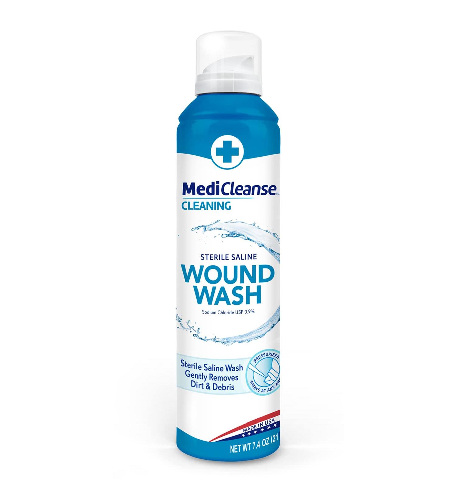 MediCleanse Sterile Saline Wound Wash - 7.4 oz Spray Can | Promotes Healing, No Sting or Burn - Buy Online on GoSupps.com