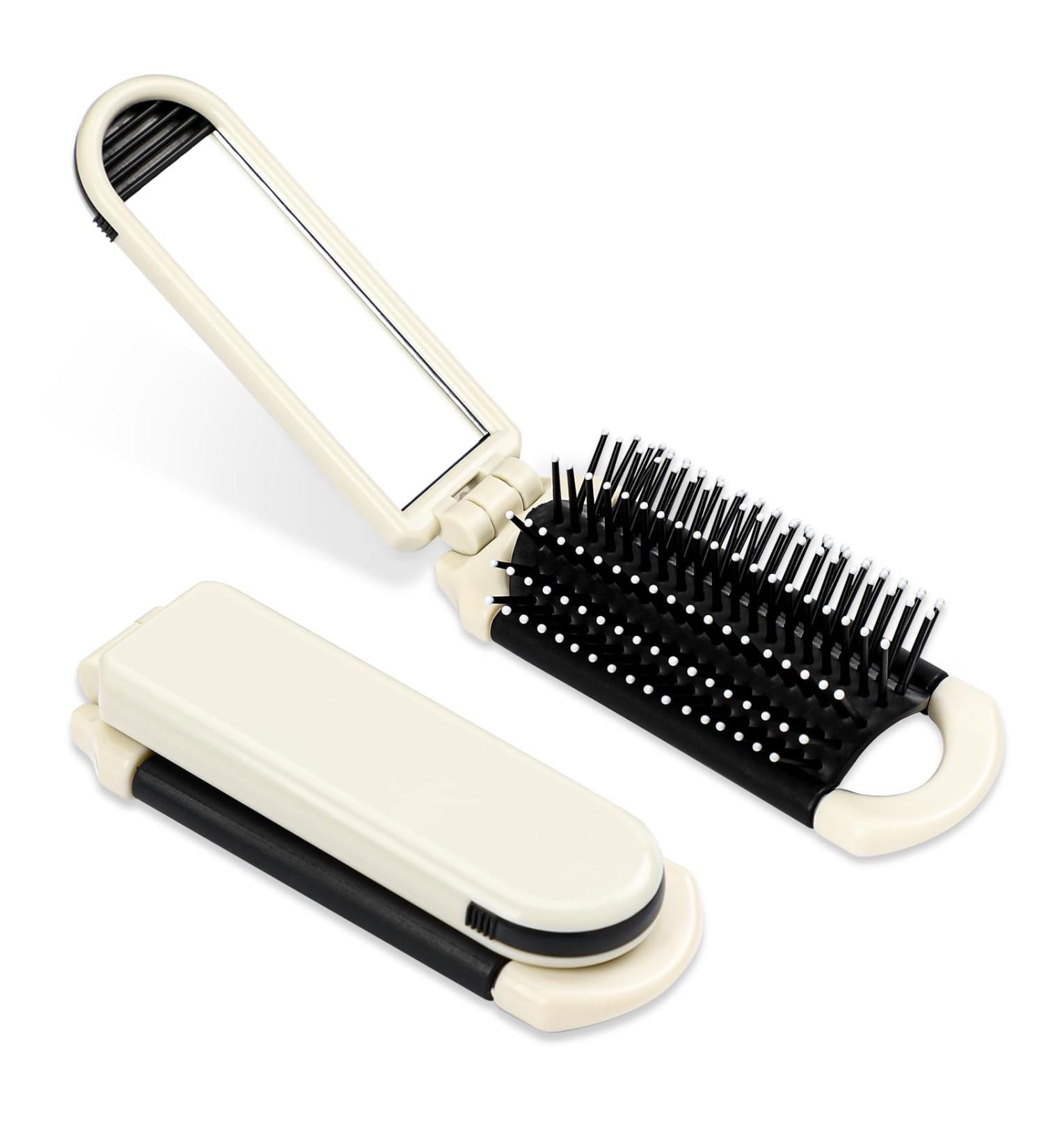 Buy Foldable Hairbrush with Mirror - Portable Mini Pocket Hair Styling Comb for Men Women & Girls | Travel-Friendly Hair Massage Brush in White - Buy Online on GoSupps.com