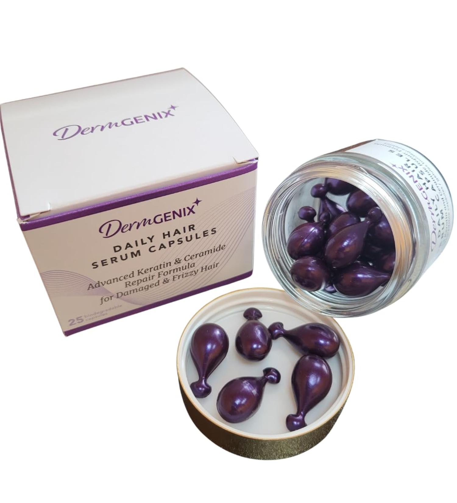 Dermgenix Daily Hair Serum Capsules Advanced Keratin and Ceramide Repair Formula for Damaged and Frizzy Hair (25 ct) - Buy Online on GoSupps.com
