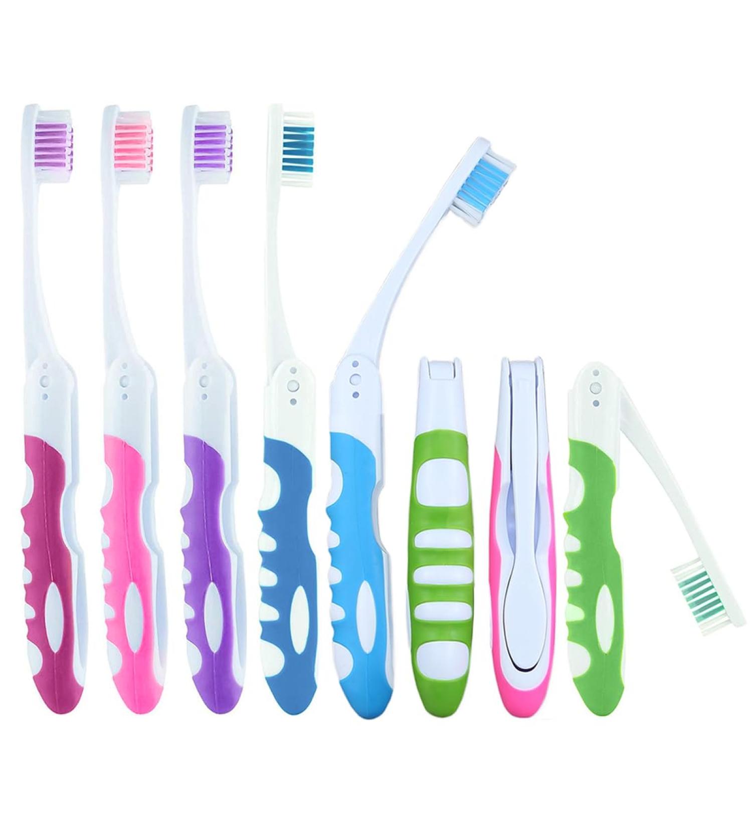 Pack of 8 Folding Travel Toothbrushes | Portable Soft Toothbrushes for Adults & Kids - Ideal for Travel - Buy Online on GoSupps.com