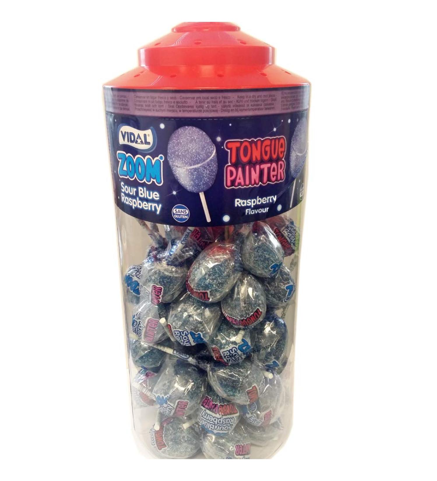 Vidal Zoom 50 x Tongue Painter Lollipops Blue Raspberry Sour 29 g