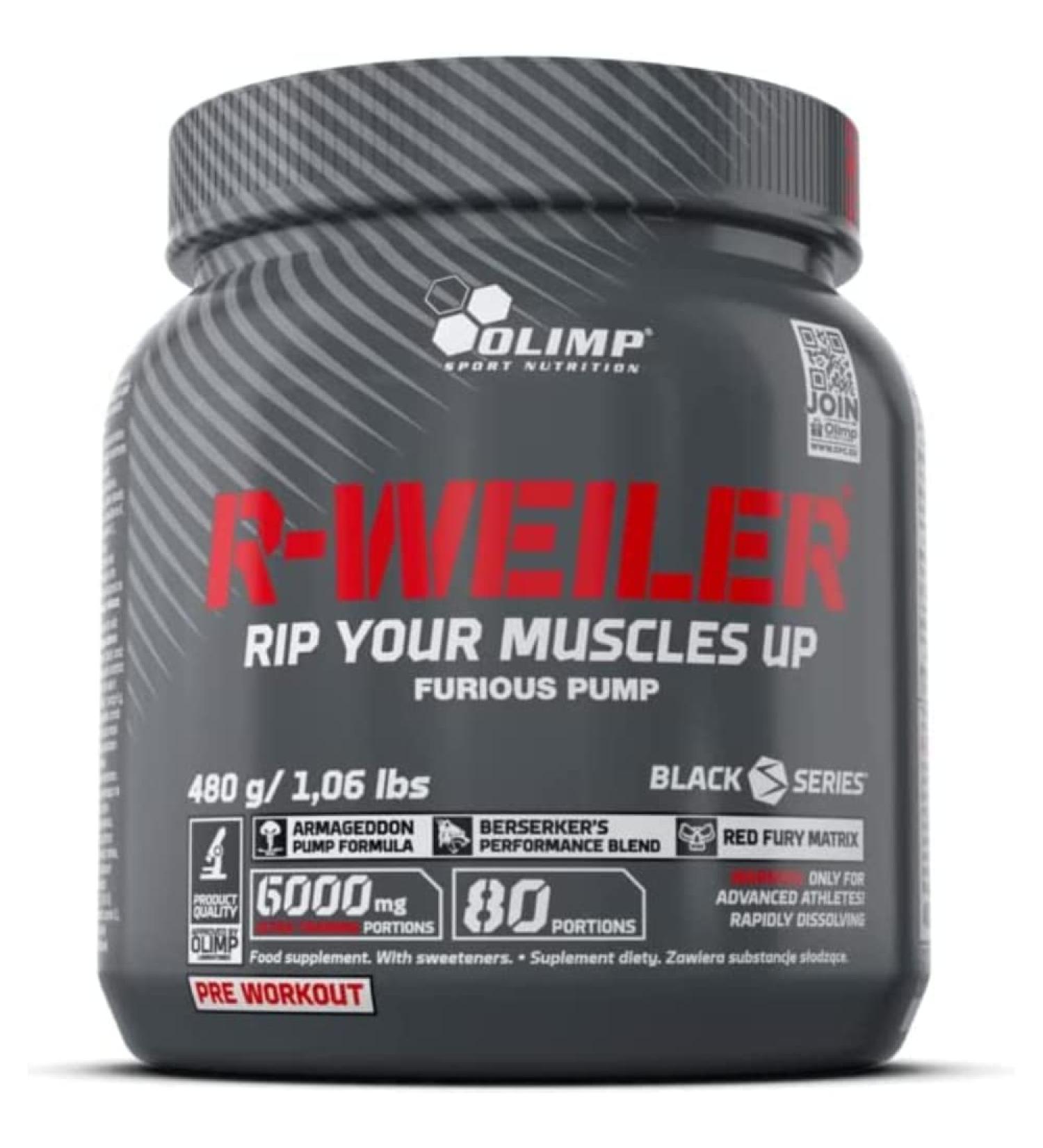 Olimp R-Weiler Pre Workout Booster Powder 480g | Sugar-Free Energy Drink with Vitamin B Caffeine & Beta-Alanine - Red Punch Flavor - Buy Online on GoSupps.com