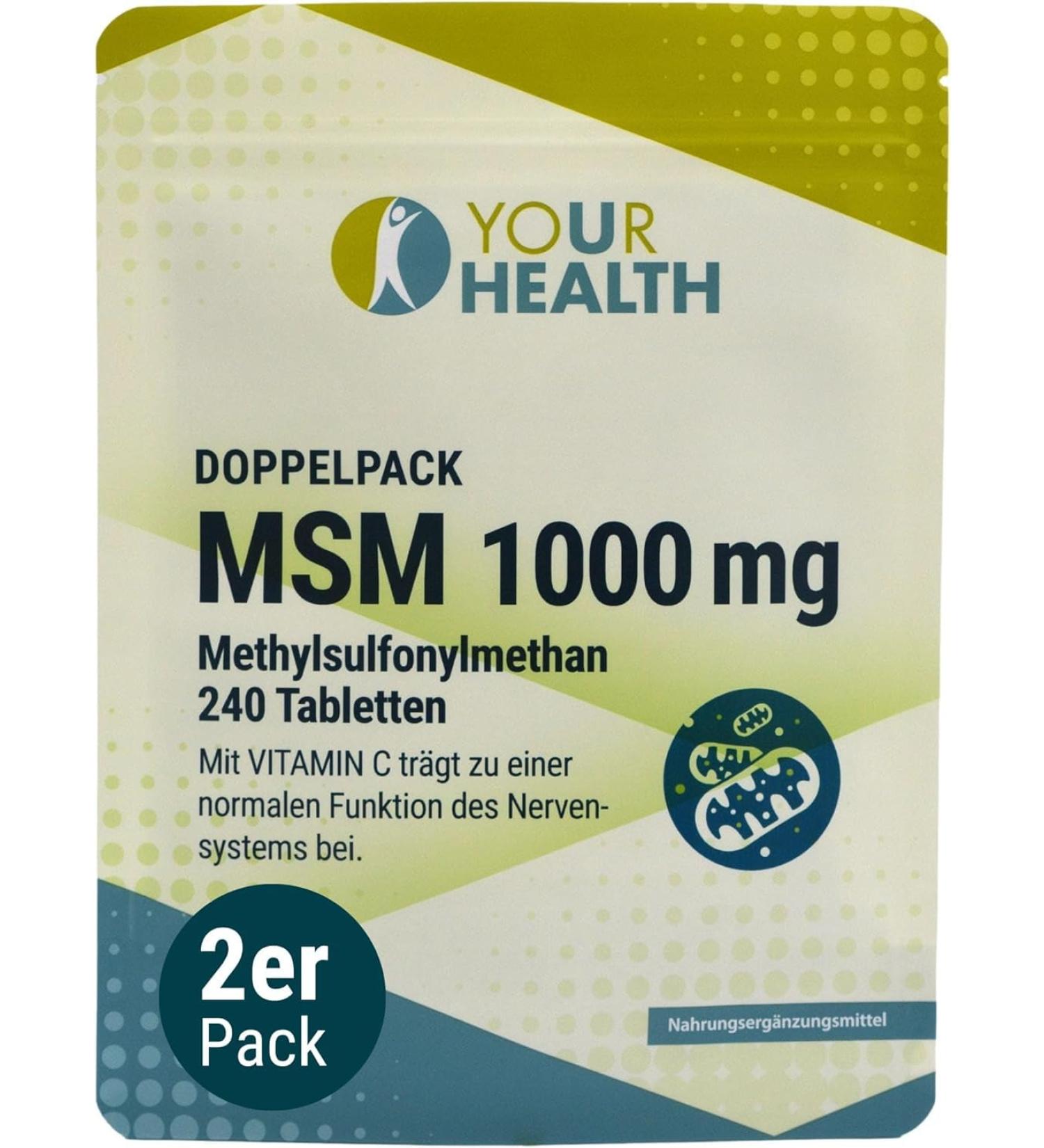 YOUR HEALTH Twin Pack: MSM 1000 mg Methylsulfonylmethane with Vitamin C - 480 Tablets