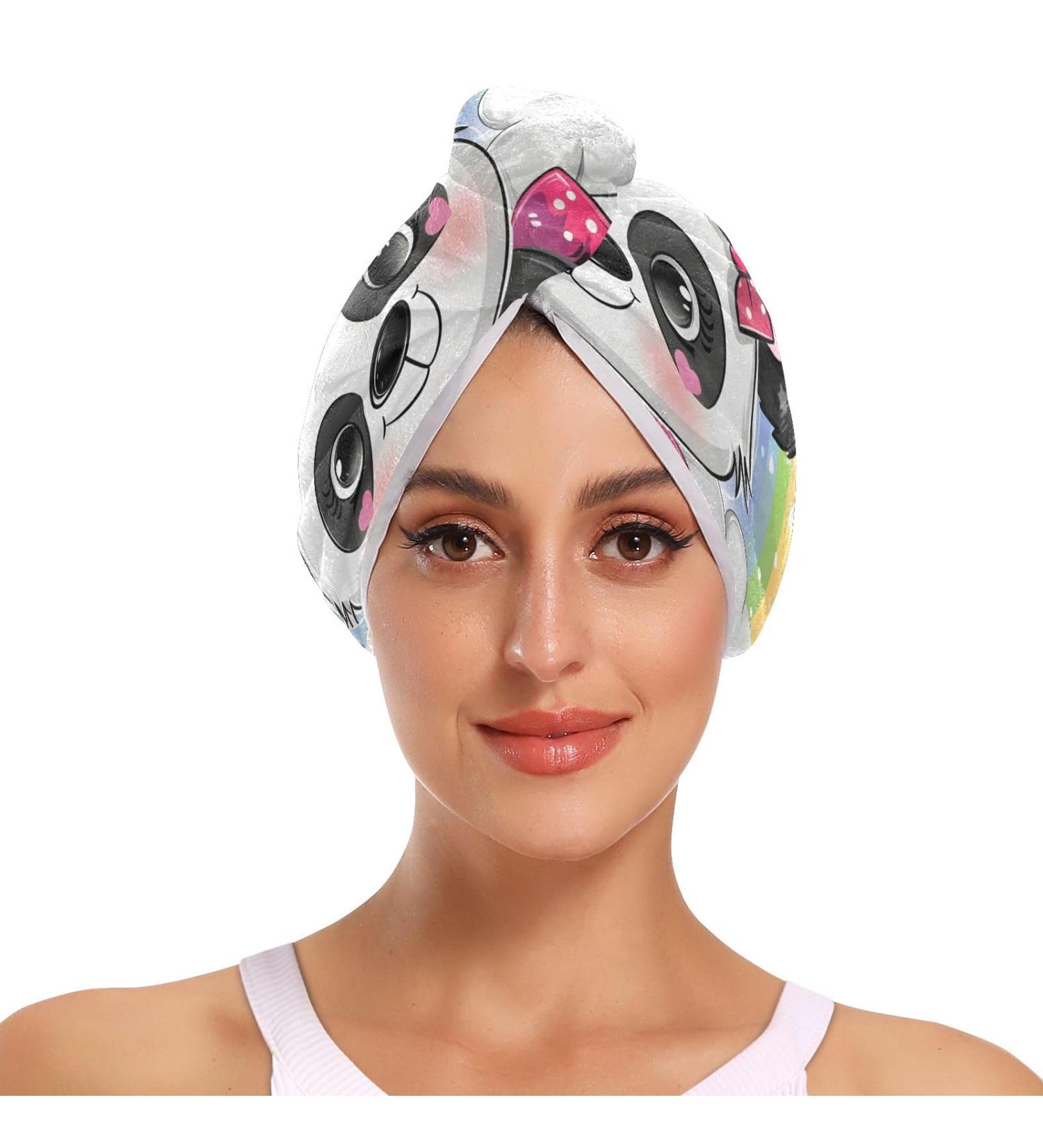 Cute Cartoon Panda Hair Towel 2 Pack - Super Absorbent Quick Dry Turbans for Women & Girls - Buy Online on GoSupps.com