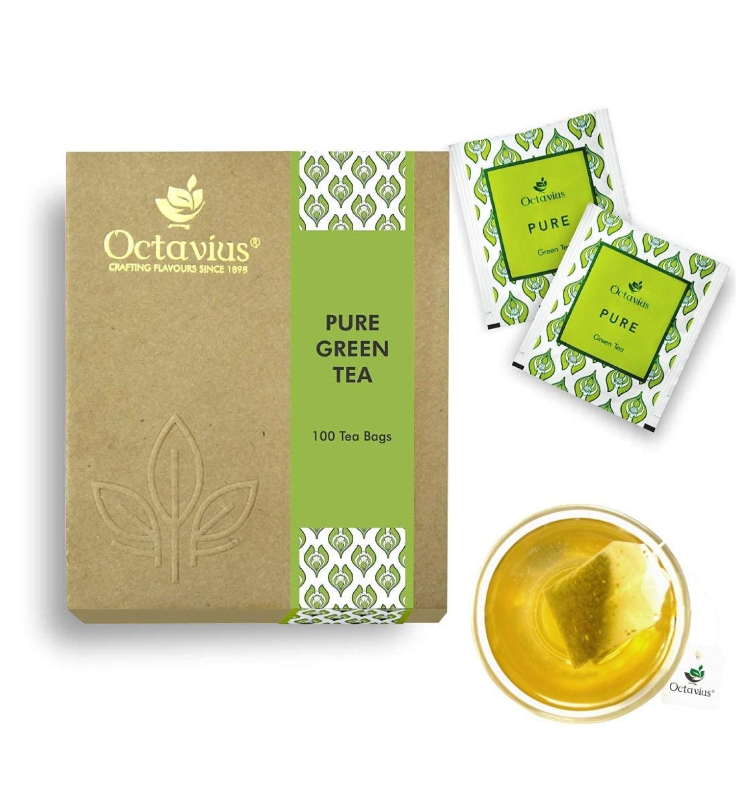Octavius Pure Green Tea Assorted Variety Pack - 100 Enveloped Double Chamber Tea Bags - Ideal for Tea Lovers - Pack of 1 - Buy Online on GoSupps.com