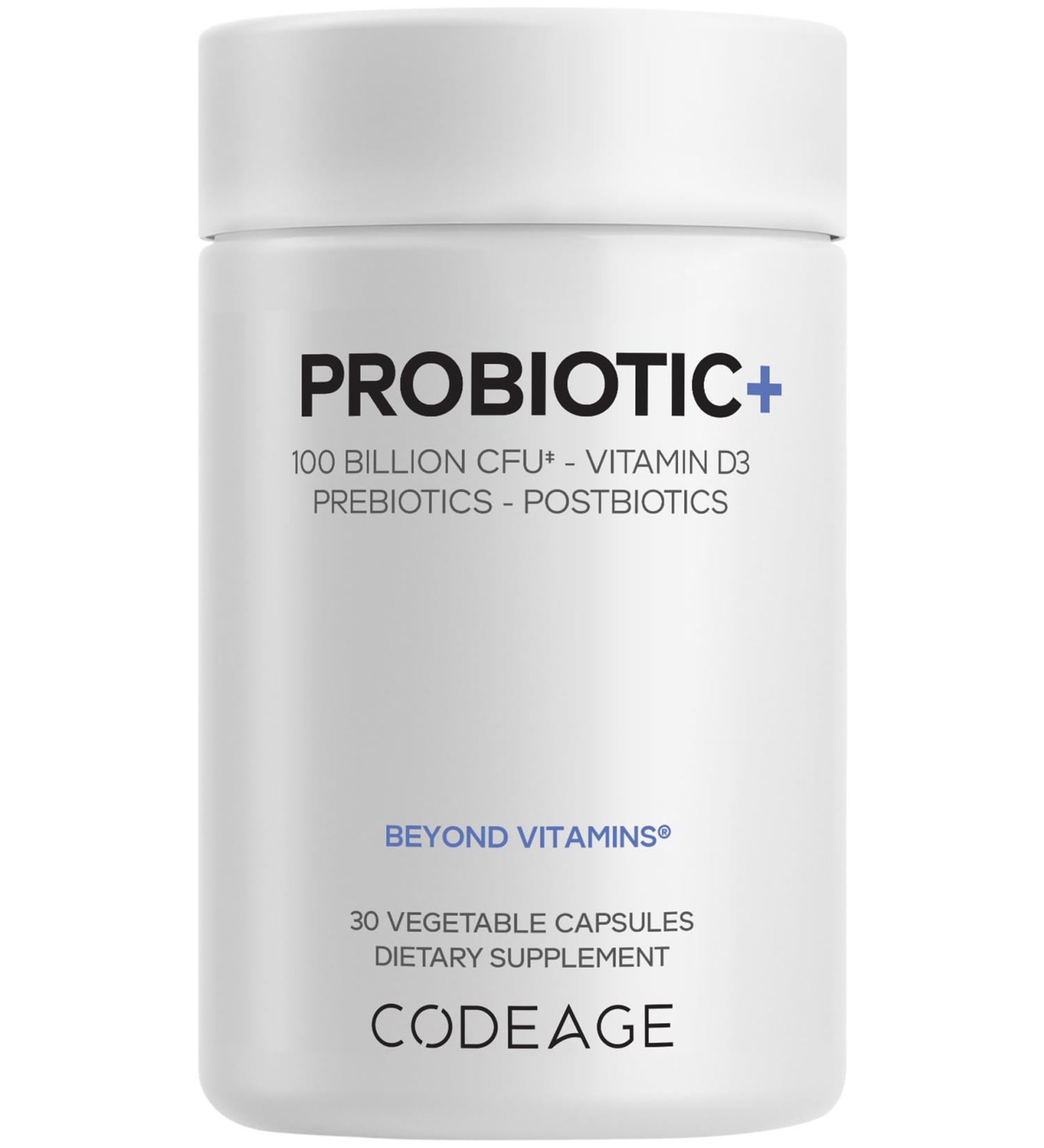 Codeage Probiotic+ 100 Billion CFU Supplement - 12-Strain Probiotic Blend Organic Prebiotic Fiber Postbiotics Vitamin D3 Zinc Bisglycinate Quercetin - for Men & Women - Non-GMO- 30 Capsules - Buy Online on GoSupps.com