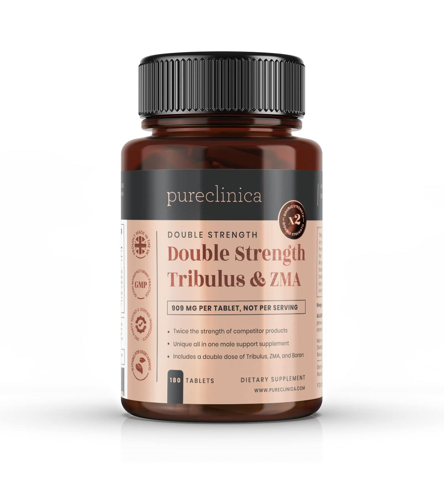 Double Strength Tribulus and ZMA Tablets - 6 Months Supply (180 Count) with Copper, Boron, Black Pepper - 40% Saponins - 909mg - Pack of 1 - Buy Online on GoSupps.com