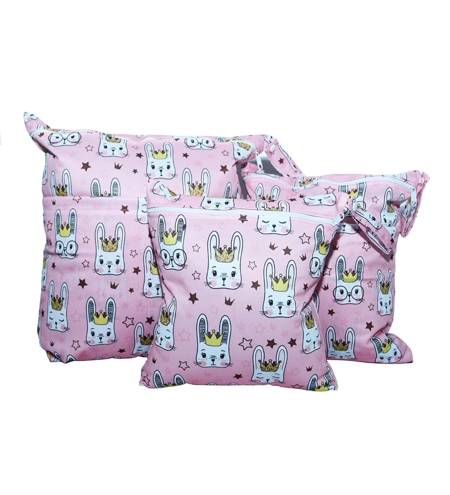 EGURS 3-Piece Diaper Bag Set - Reusable Fabric Wetbag & Organizer for Baby Diapers and Accessories - Cute Rabbit Pink Design - Buy Online on GoSupps.com