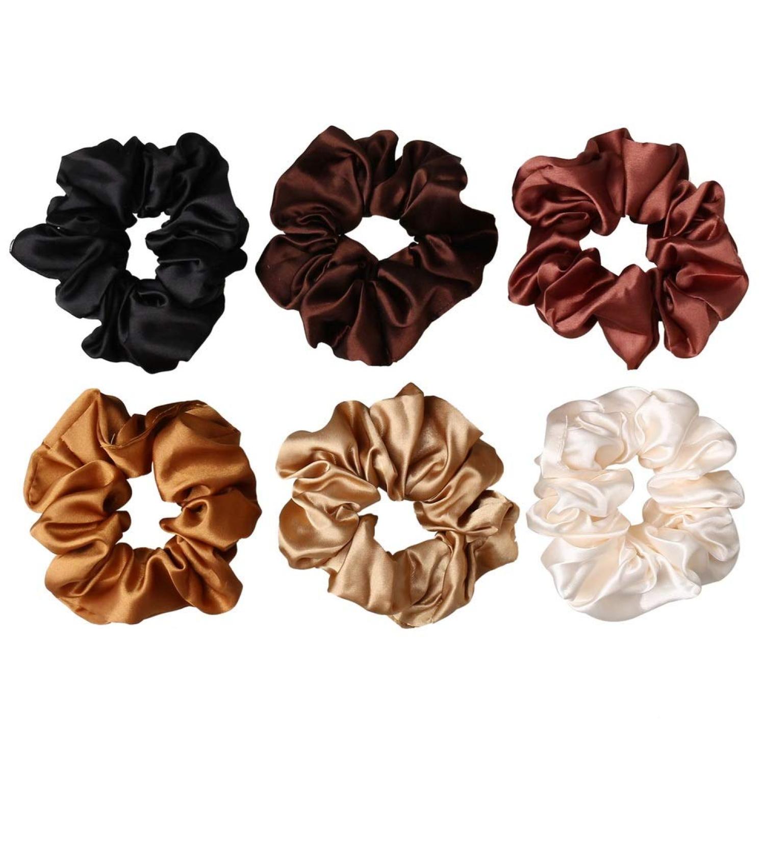 nuoshen 6 Pieces Hair Scrunchies Satin Elastic Soft Hair Ties Scrunchy Hair Bands for Girls and Ladies 6 count (Pack of 1) - Buy Online on GoSupps.com