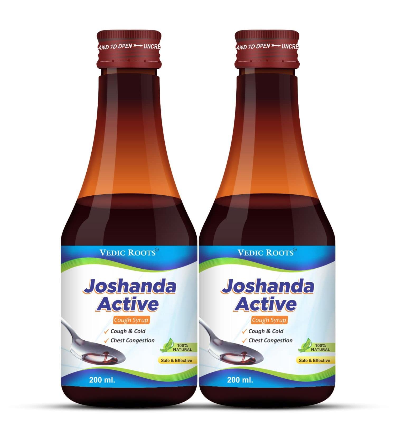 Ayurvedic Cough Syrup Dry/Chronic/Wet Cough Reliever | Mucus/Phlegm/Chest Congestion Relief Medicine Joshanda Active Syrup| Chest/Lung Cleanser Syrup | Ayush Approved - 200 ML X 2