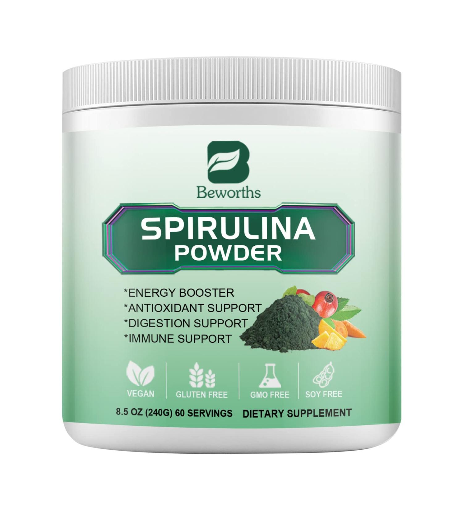 BEWORTHS Organic Spirulina Powder Super Green Mix with Digestive Enzymes & Probiotics - Vegan 8.40 oz - Immune Support & Digestion Health - Buy Online on GoSupps.com